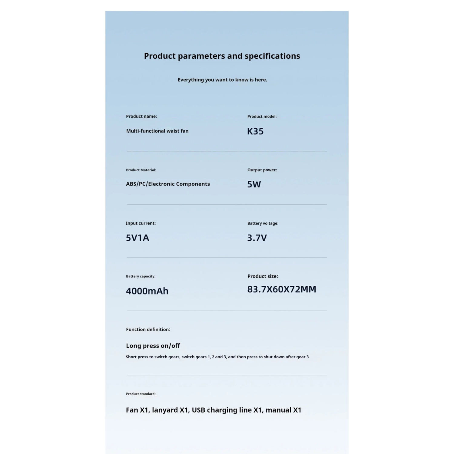 2025 new waist hanging fan portable high wind power desktop small fan large capacity long endurance outdoor neck hanging fan three-speed high speed