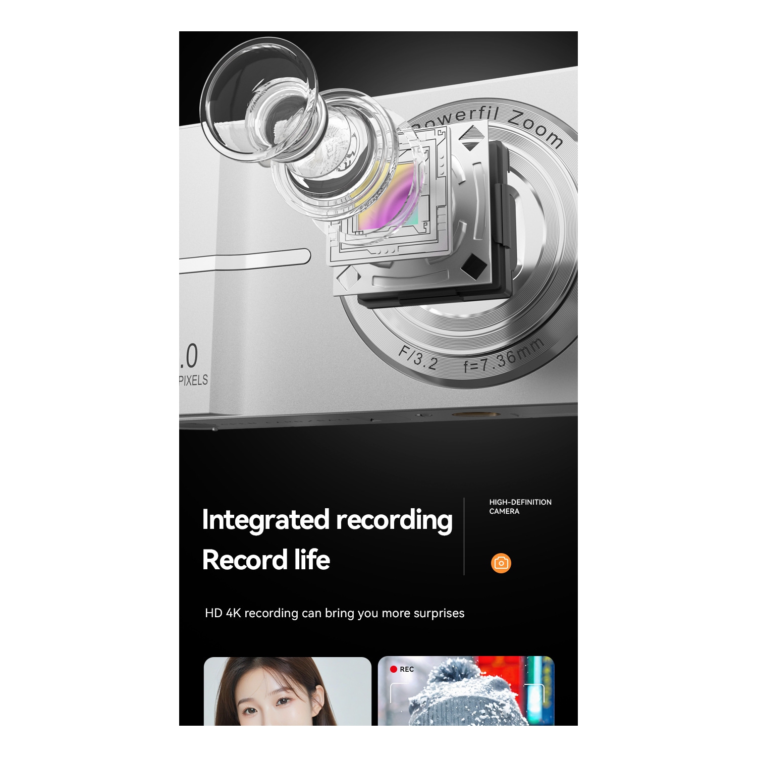 New CCD student retro camera HD dual camera can take photos and record video mini SLR camera student 4k camera-white + 32G memory card [with card