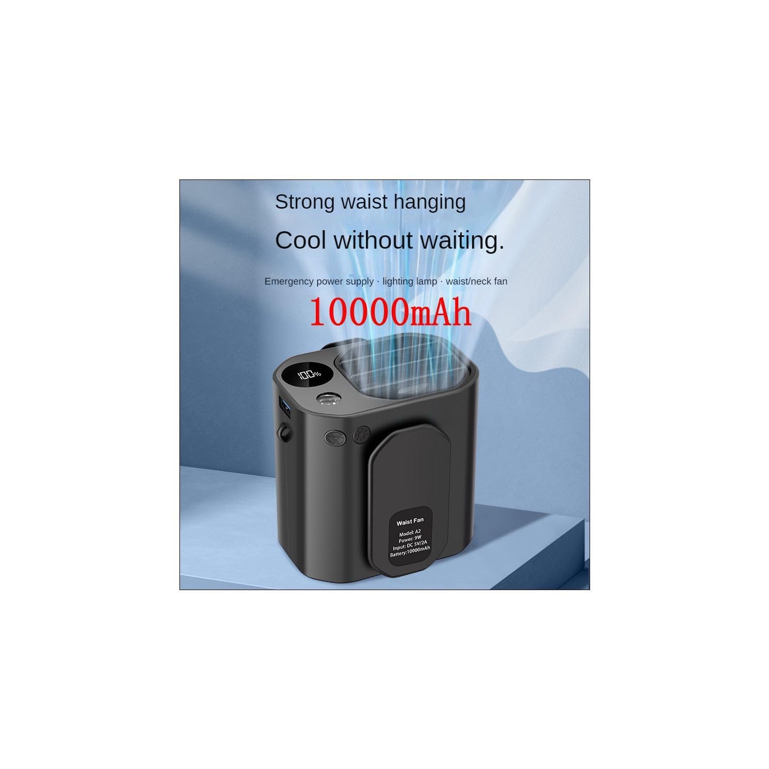 10000mAh Waist Fan Super Airflow Waist Clip Wearable Fan Necklace Fan Personal Fan Cooling Fan Hands-free for Fishing, Gardening, Climbing, Cycling