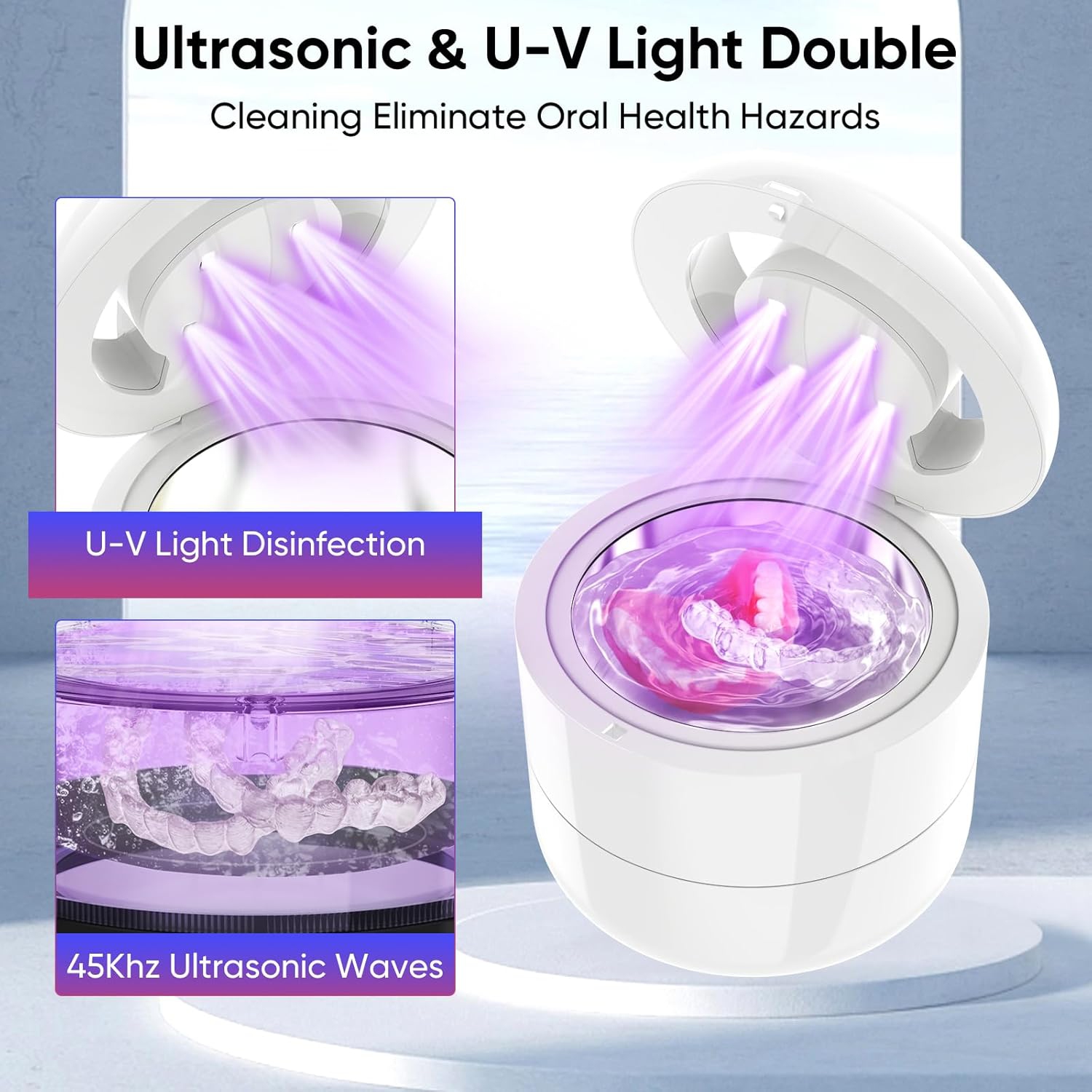 Ultrasonic Retainer Ultrasonic for Denture,Ultra Sonic Denture Cleaning Machine,Ultrasonic Cleaner for Mouth Guards Braces Aligners