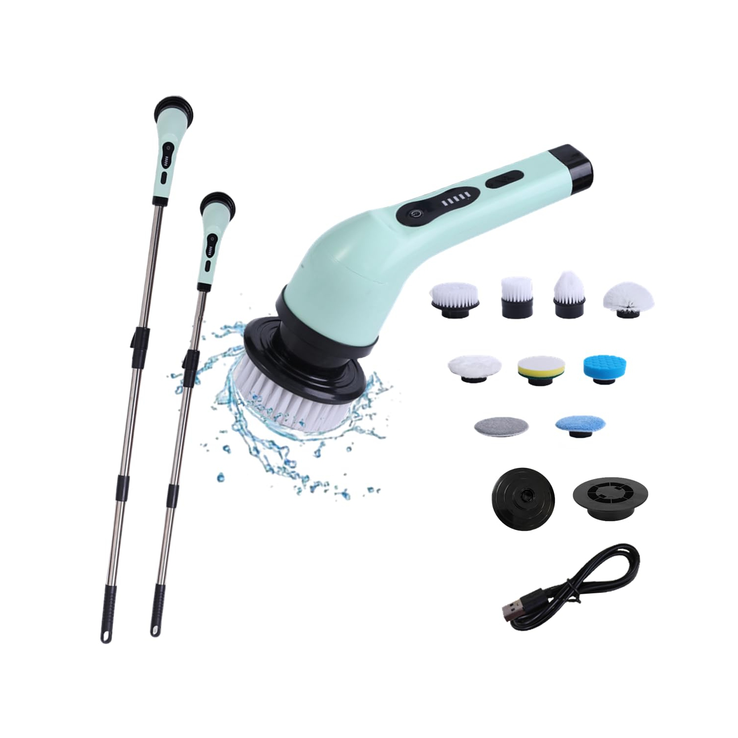 Brosse à récurer électrique sans fil avec poignée longue et 9 têtes de brosse interchangeables, deux vitesses, brosse de douche pour le nettoyage