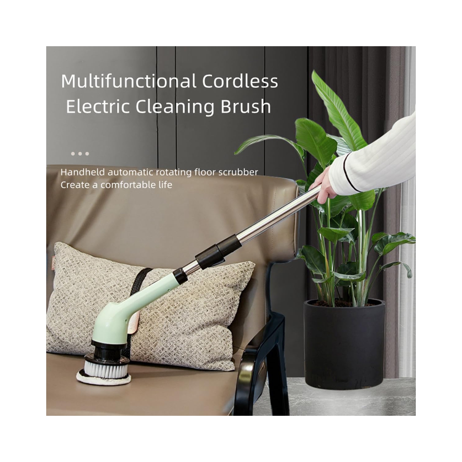 Brosse à récurer électrique sans fil avec poignée longue et 9 têtes de brosse interchangeables, deux vitesses, brosse de douche pour le nettoyage