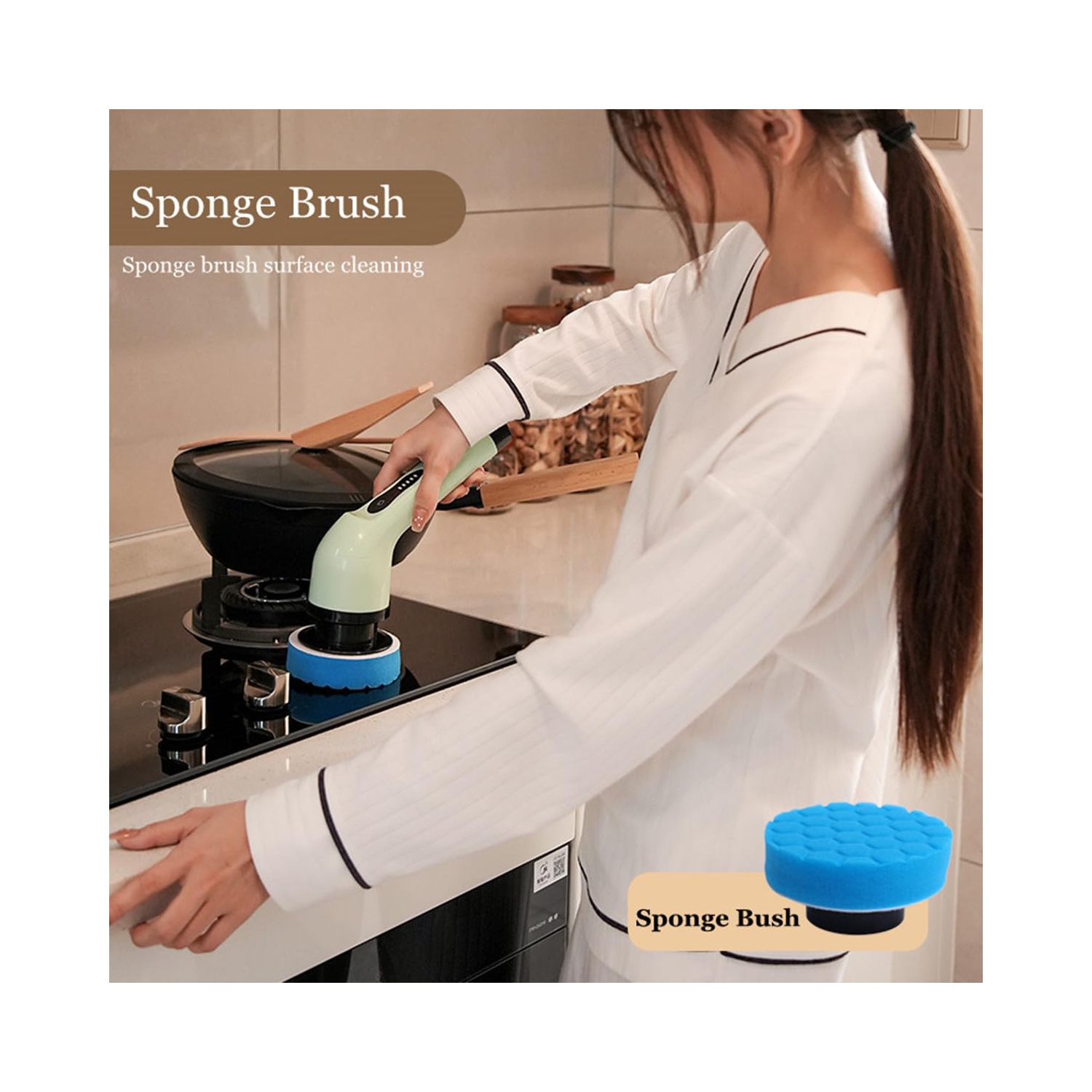 Brosse à récurer électrique sans fil avec poignée longue et 9 têtes de brosse interchangeables, deux vitesses, brosse de douche pour le nettoyage