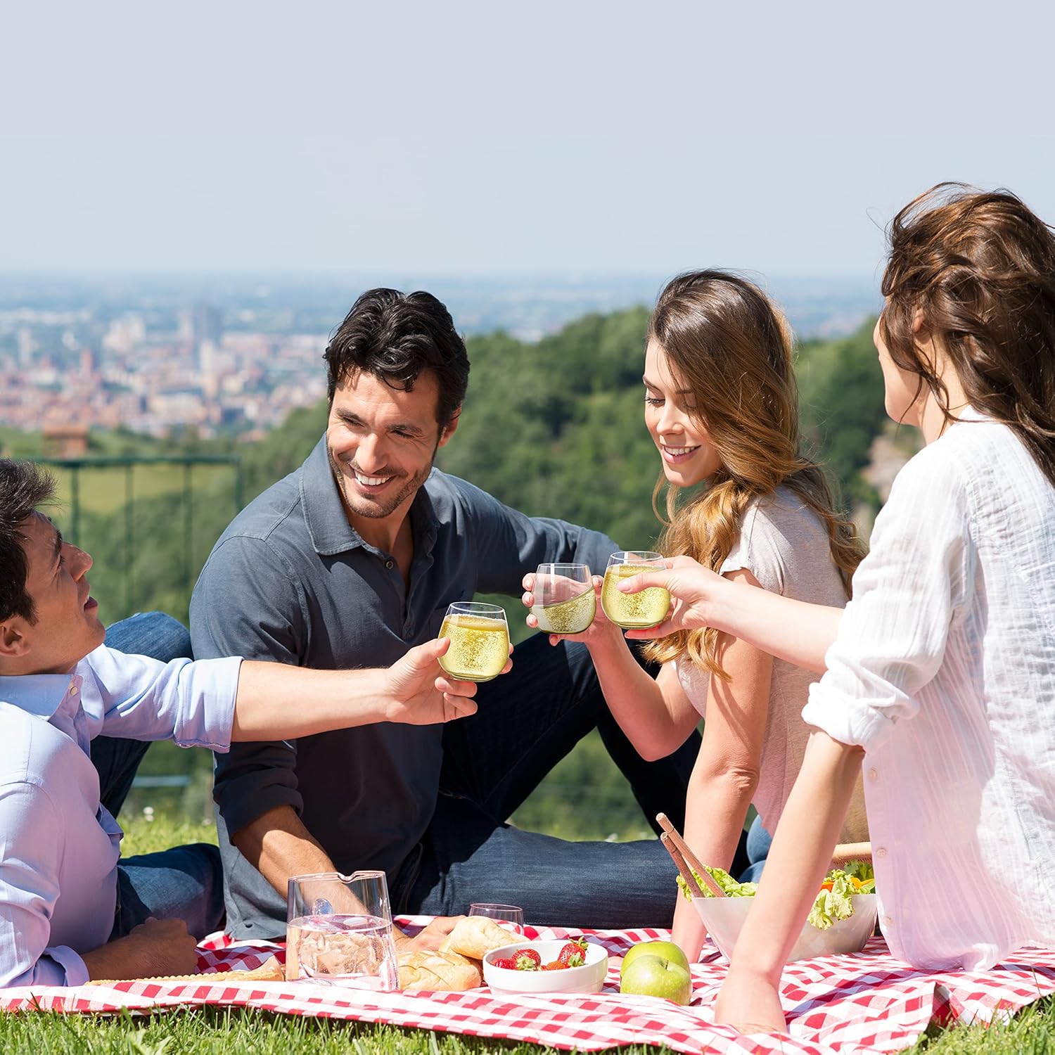 NutriChef 15oz Stemless Wine Glasses - Set of 8 Ultra Thin Elegant Red & White Wine Clear Crystal Glass Drinkware, Lead-Free, Hand Blown Seamless