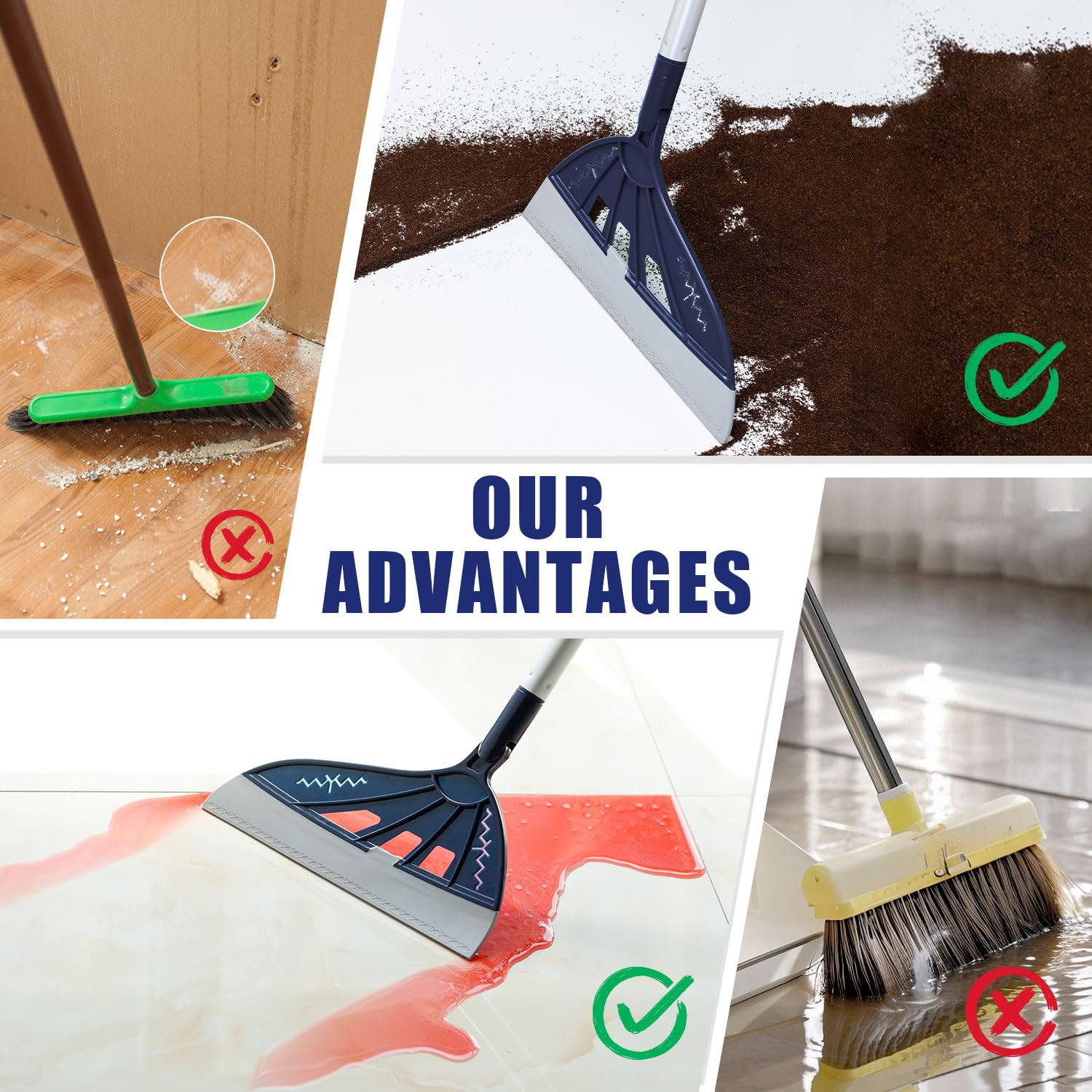 Balai en silicone, balai en caoutchouc multifonctionnel amovible pour nettoyer les planchers et les salles de bain