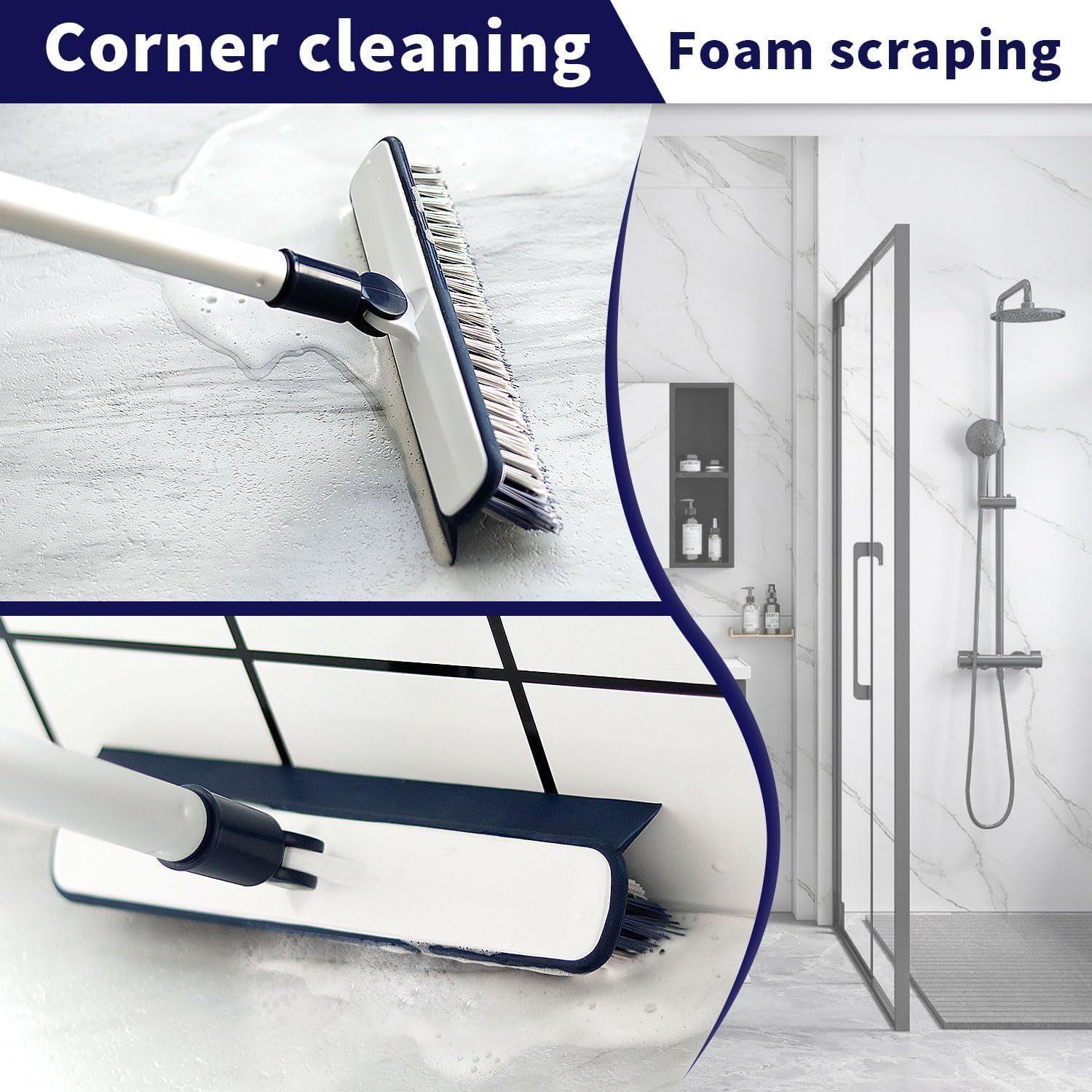 Balai en silicone, balai en caoutchouc multifonctionnel amovible pour nettoyer les planchers et les salles de bain