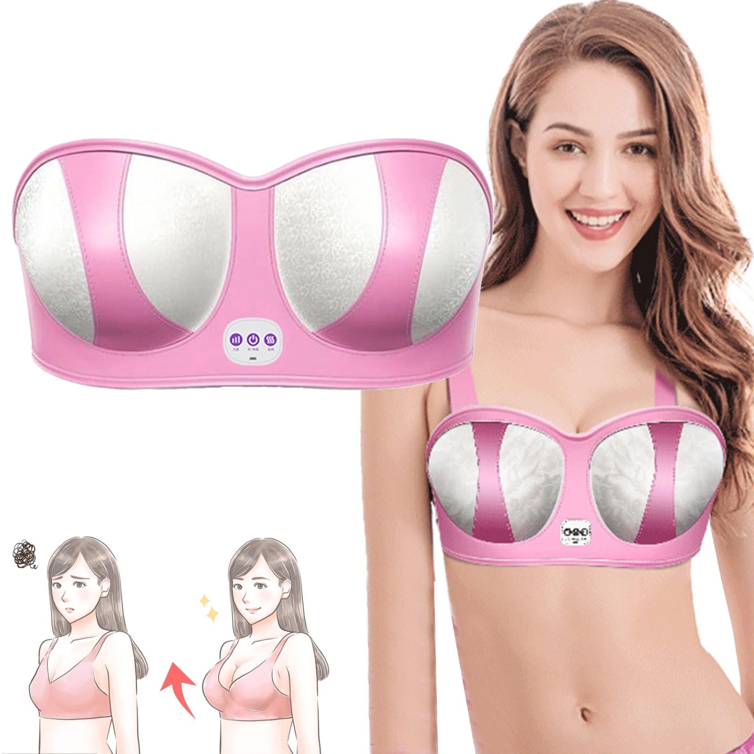 Electric Bust Massager, 3 Level Intensity Breast Enhancer Massager Bra, USB Wireless Breast Massager for Shaping Beautiful Chest Anti Sagging