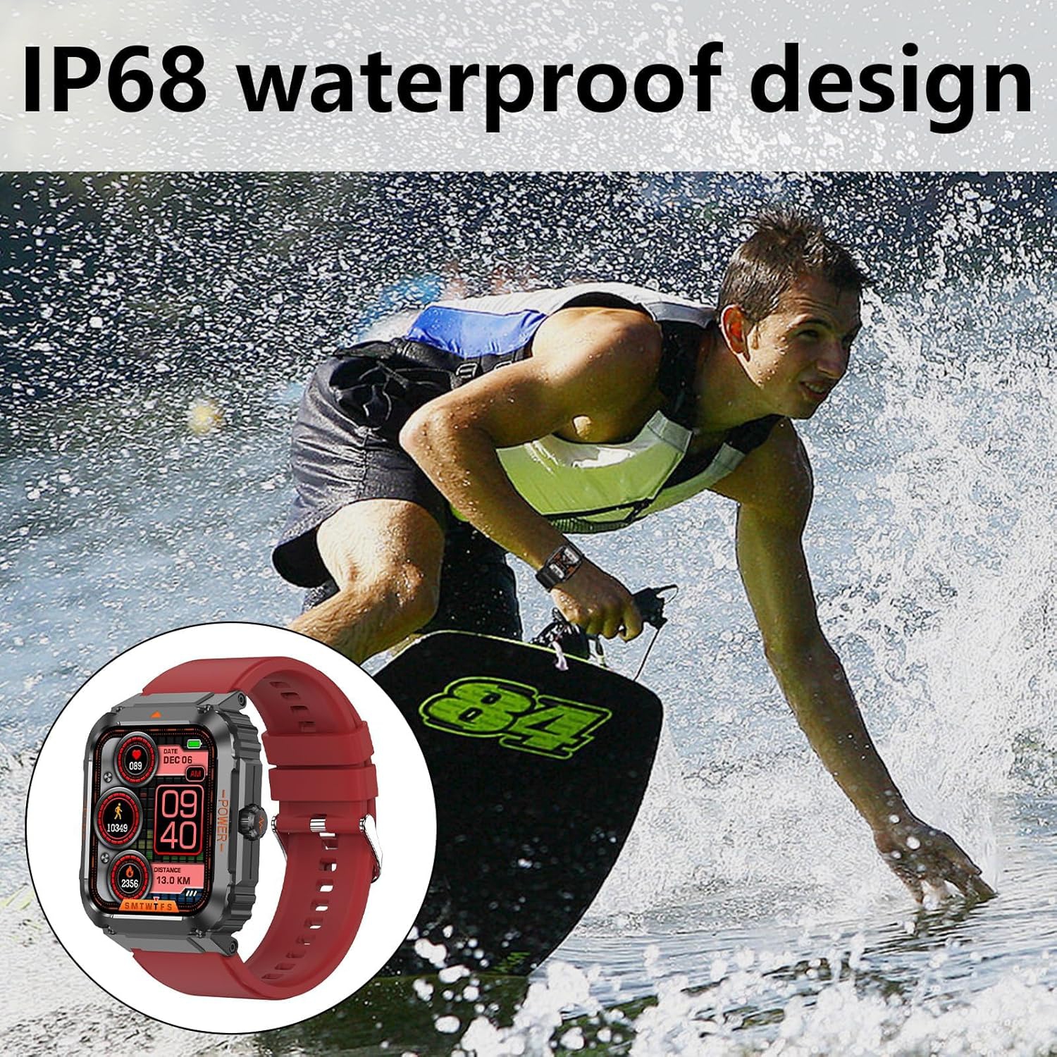 1.92-inch touch screen smart watch, Bluetooth call, blood oxygen/body temperature monitoring, IP68 waterproof, long battery life, perfect gift,