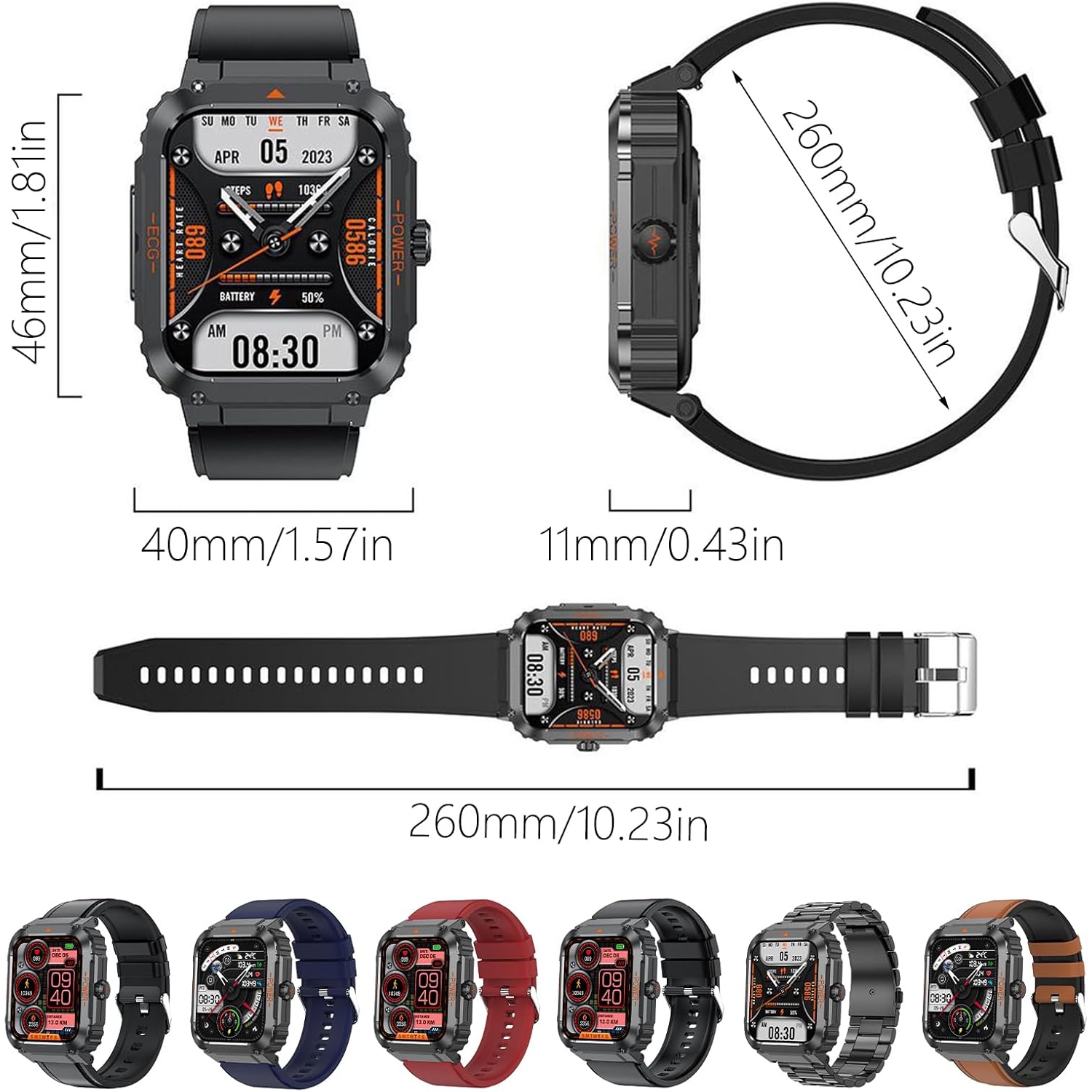 1.92-inch touch screen smart watch, Bluetooth call, blood oxygen/body temperature monitoring, IP68 waterproof, long battery life, perfect gift,