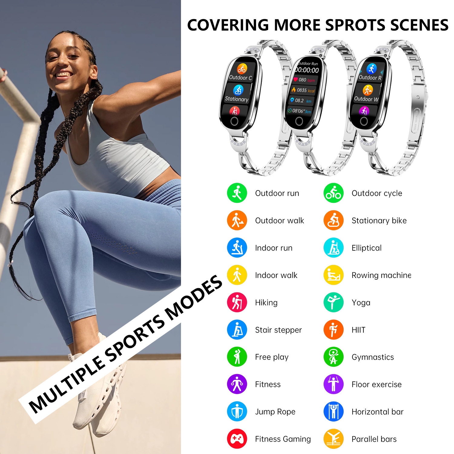 Elegant women's smartwatch – 1.1-inch HD display, Bluetooth 5.3, health monitoring, IP67 waterproof, compatible with iPhone and Android
