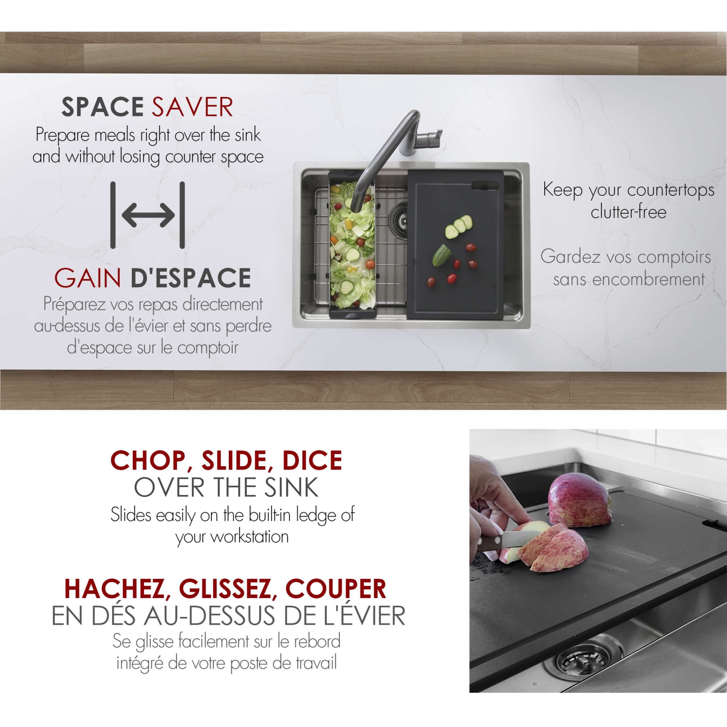 STYLISH 16 7/8" Black Wood Fiber Workstation Cutting Board