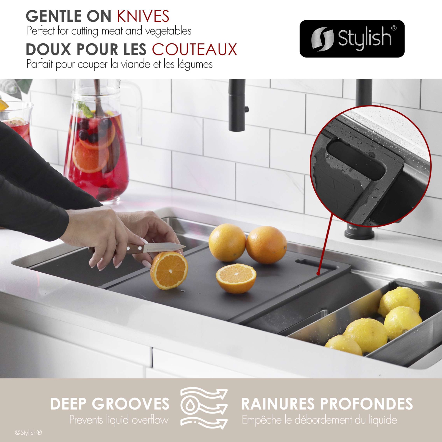 STYLISH 16 7/8" Black Wood Fiber Workstation Cutting Board