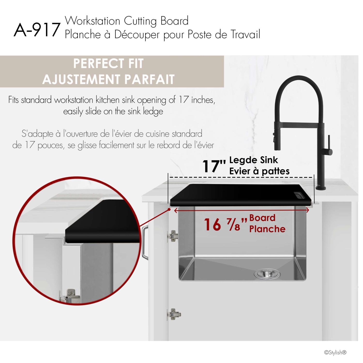STYLISH 16 7/8" Black Wood Fiber Workstation Cutting Board