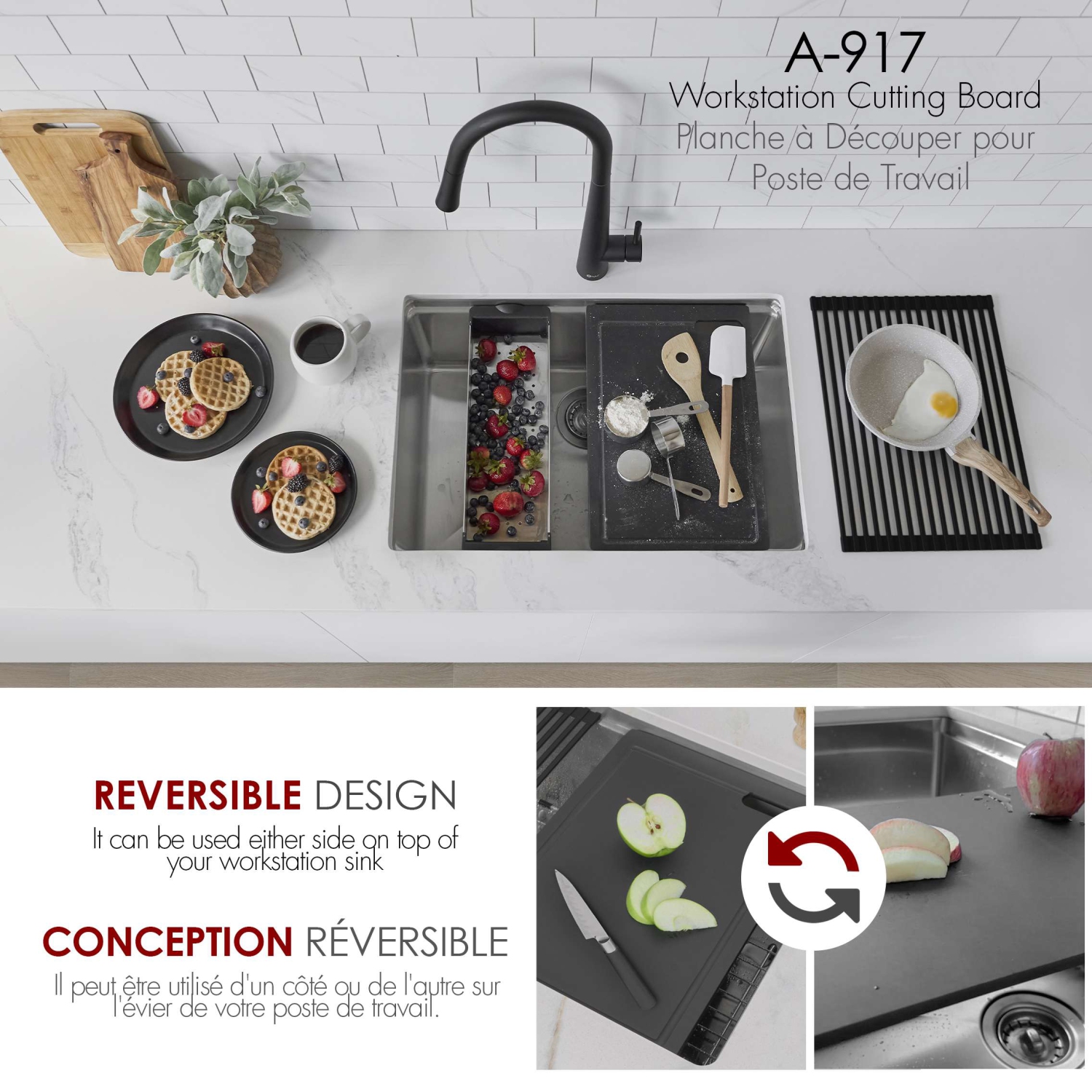 STYLISH 16 7/8" Black Wood Fiber Workstation Cutting Board