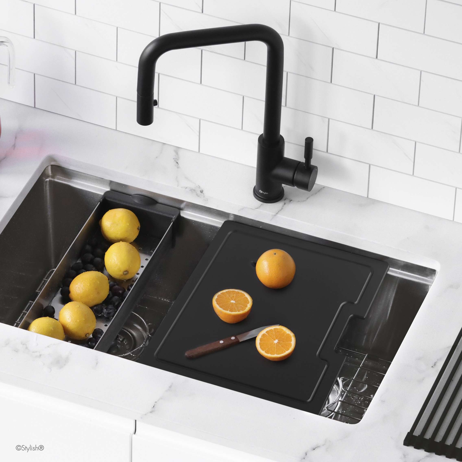 16 3/4" Black Wood Fiber Workstation Cutting Board