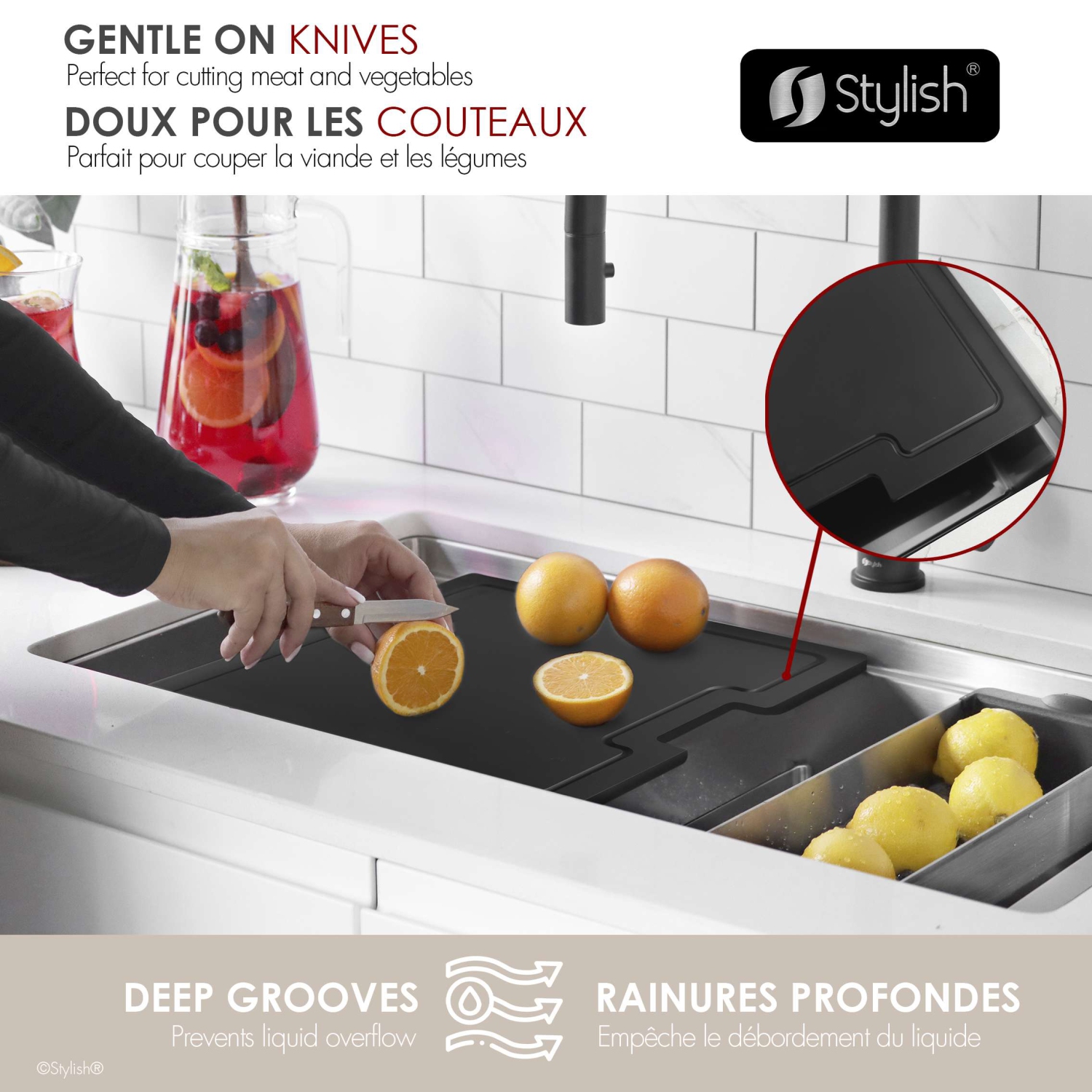 16 3/4" Black Wood Fiber Workstation Cutting Board