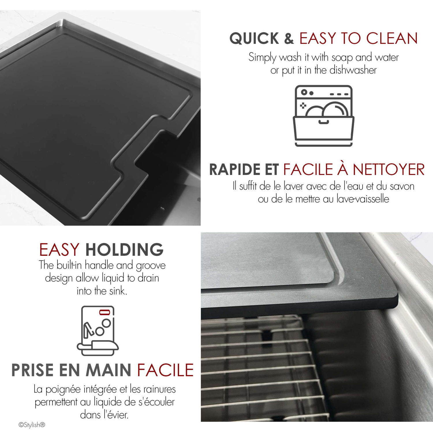 16 3/4" Black Wood Fiber Workstation Cutting Board