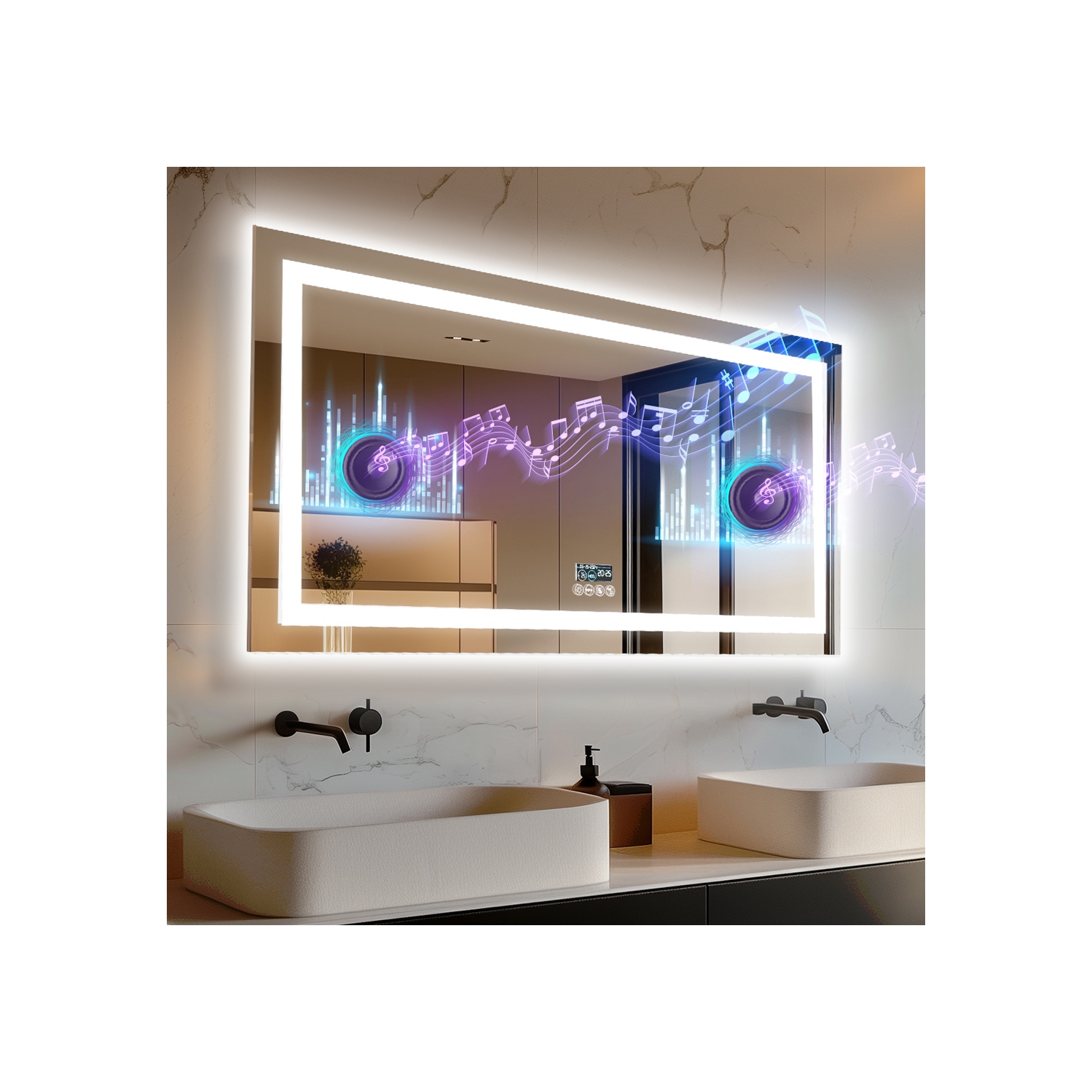 LUVODI 40''x24'' LED Bathroom Mirror with Lights, Built-in Bluetooth Speaker, Anti-Fog Dimmable 3 Lights Setting Backlit + Front Lit, Lighted Vanity