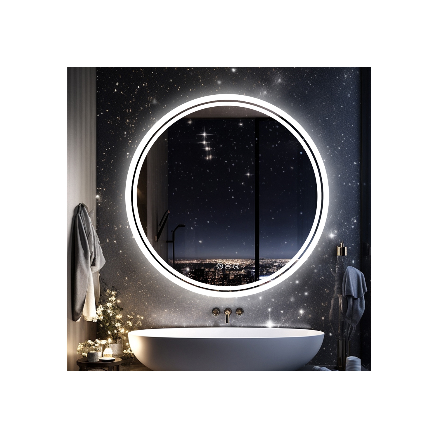 LUVODI 24 Inch Round LED Bathroom Mirror Backlit Anti-Fog Wall Mounted Lighted Bathroom Vanity Mirror 3 Colors Light Dimmable Smart Makeup Mirror
