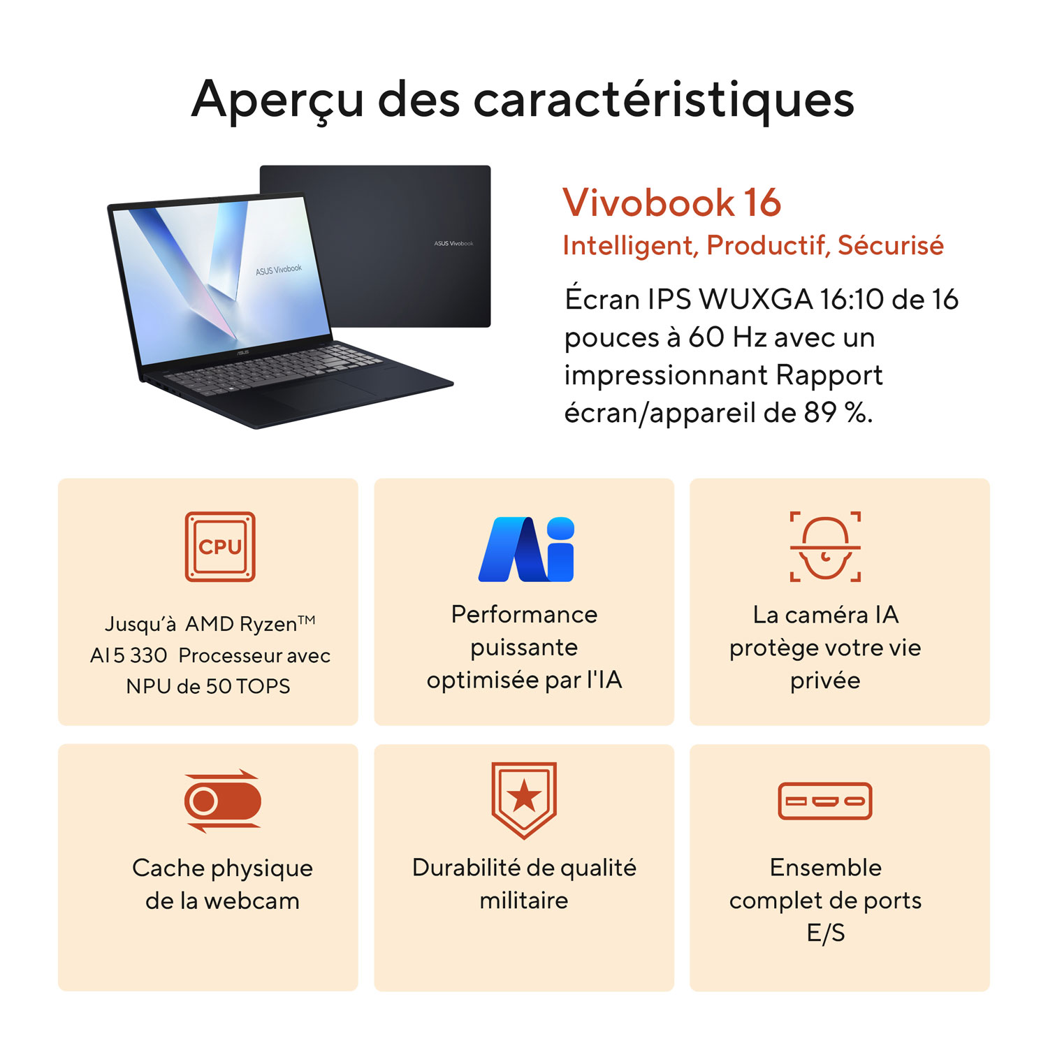 Portable de 16 po Vivobook Copilot+ PC d'ASUS - Bleu calme