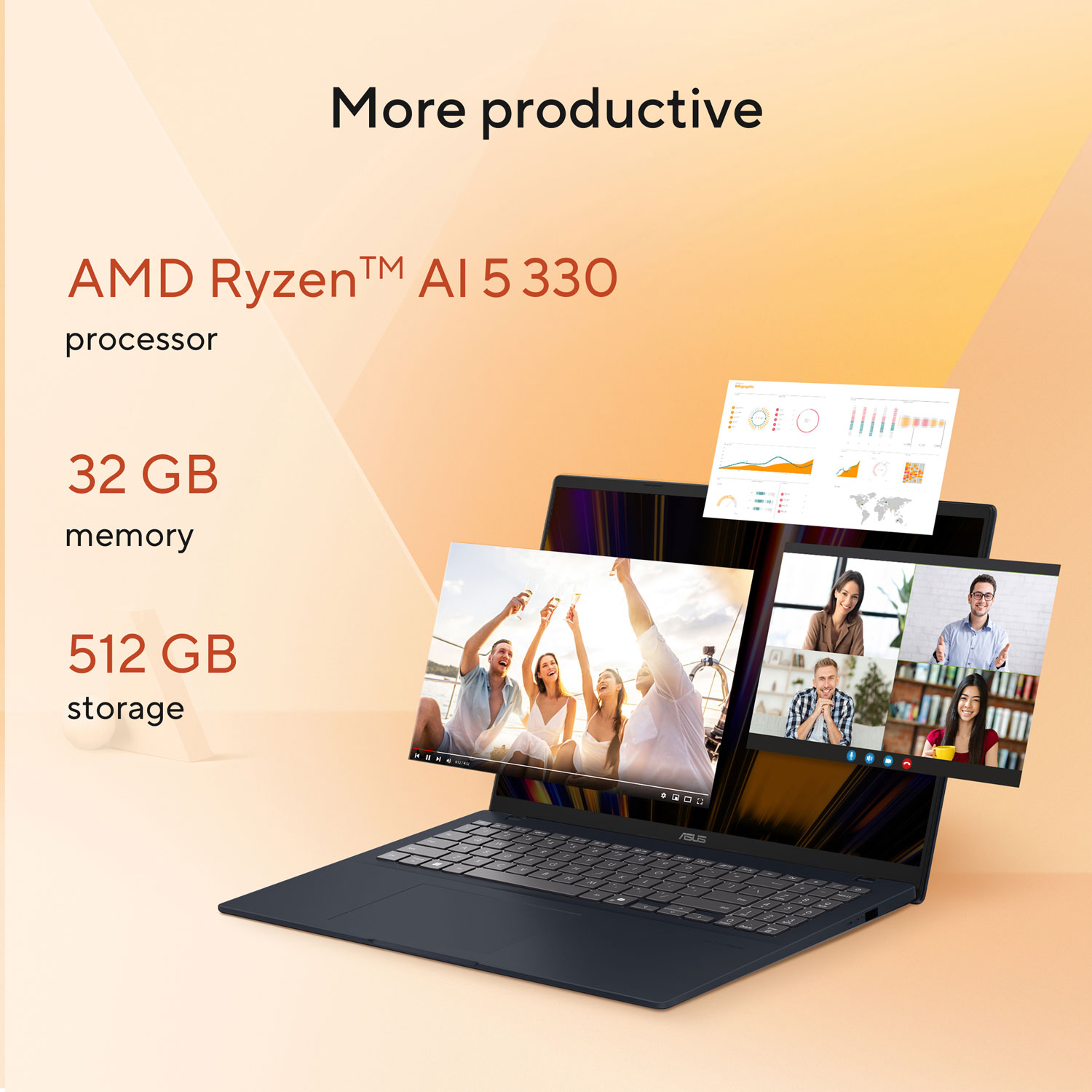 Portable Vivobook Copilot+ PC de 16 po d'ASUS - Bleu calme