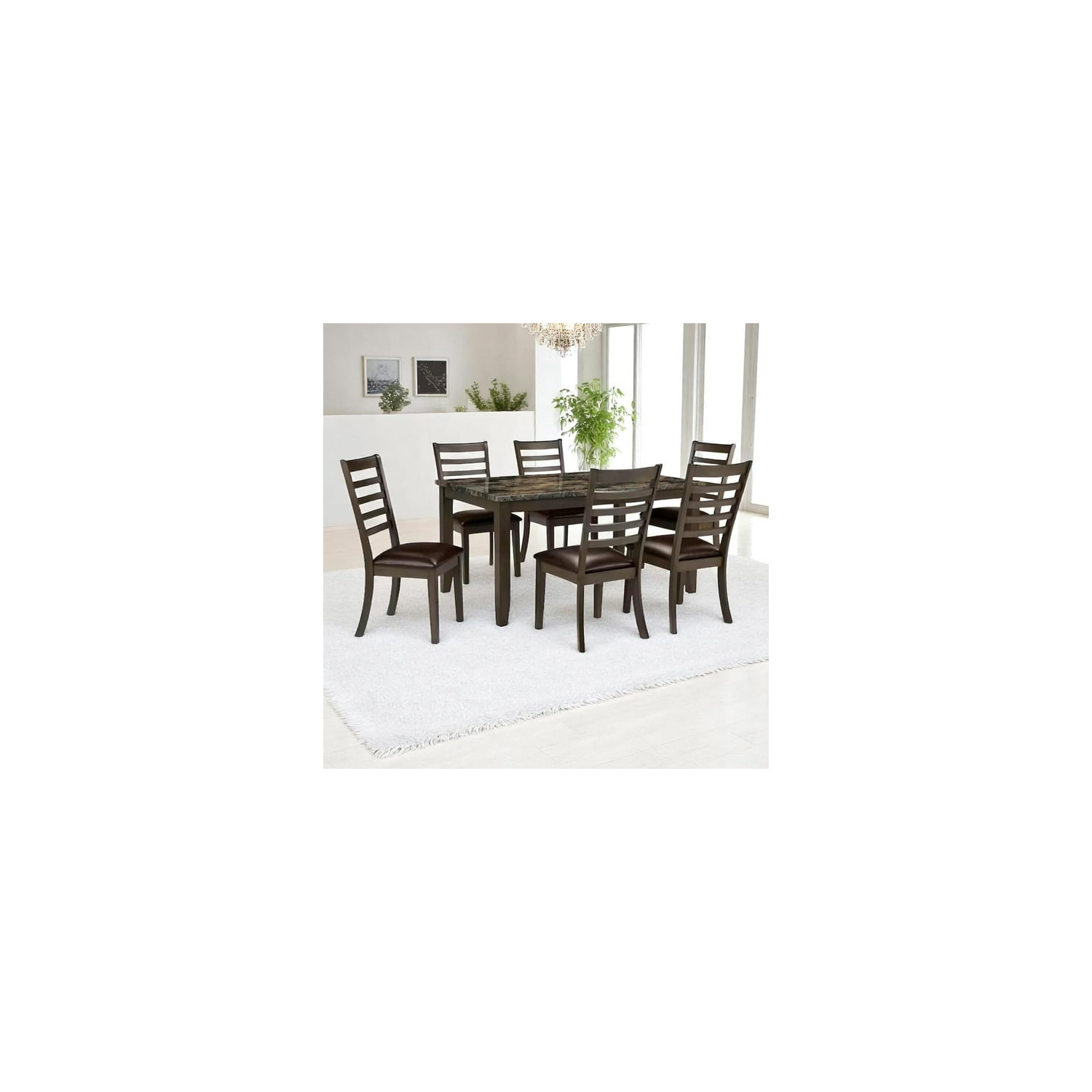 Cosmic Homes 7-Piece Brandon Dining Table Set for 6 – Black & Brown, Wooden Kitchen Table with Faux Leather Chairs