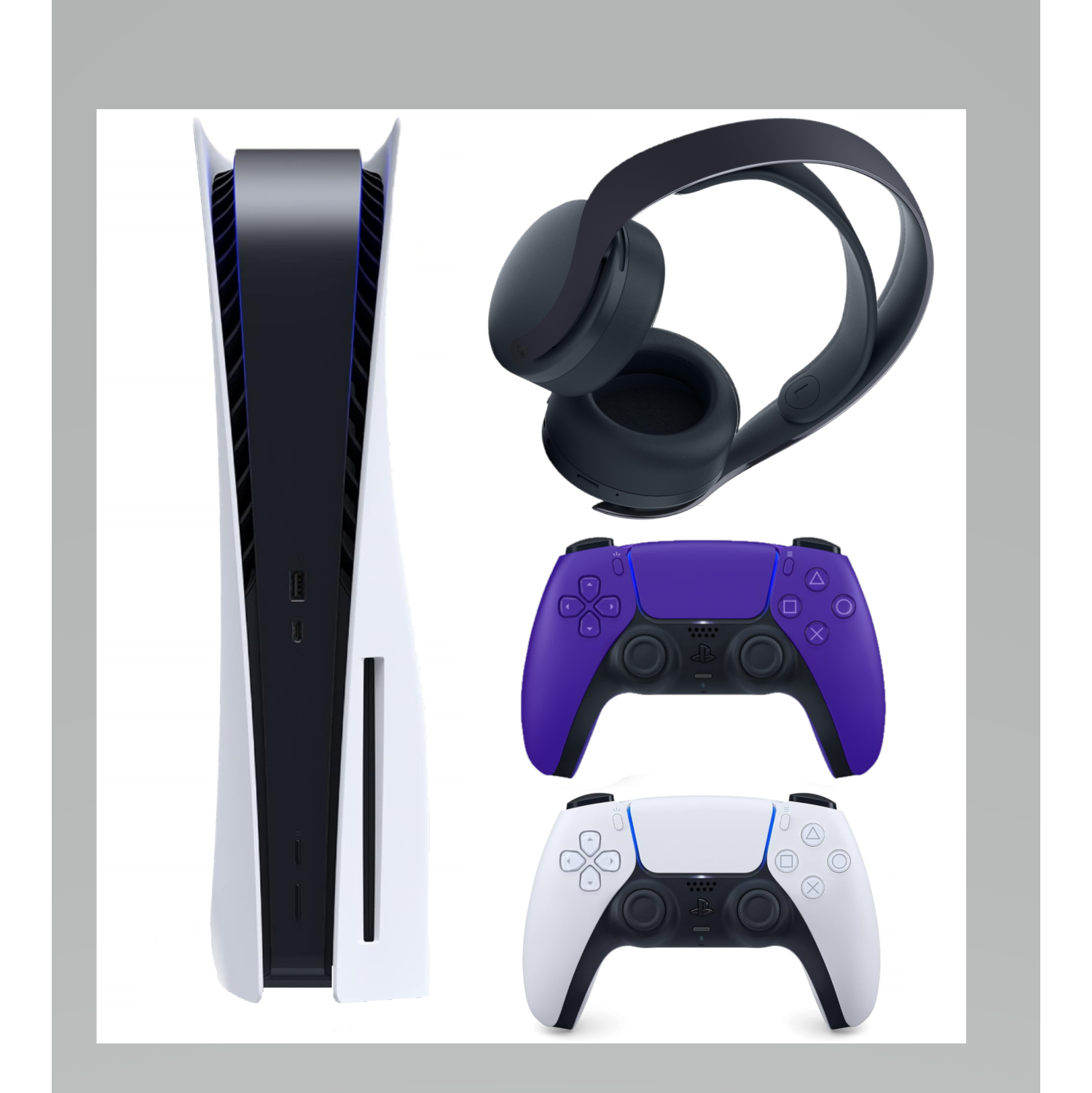 Refurbished (Good) - Sony PlayStation 5 PS5 Disc Version Console *NO STAND*, Extra Controller, and PULSE 3D Wireless Headset Bundle (White/Galactic Purple/Midnight Black)