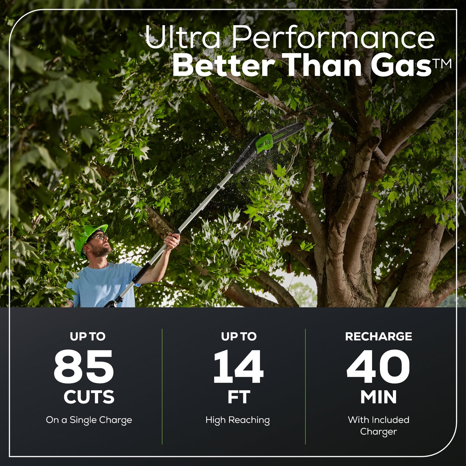 Greenworks 60V GEN II 10" Pole Saw & 20" Pole Hedge Trimmer, 2.0Ah Battery and Charger Included