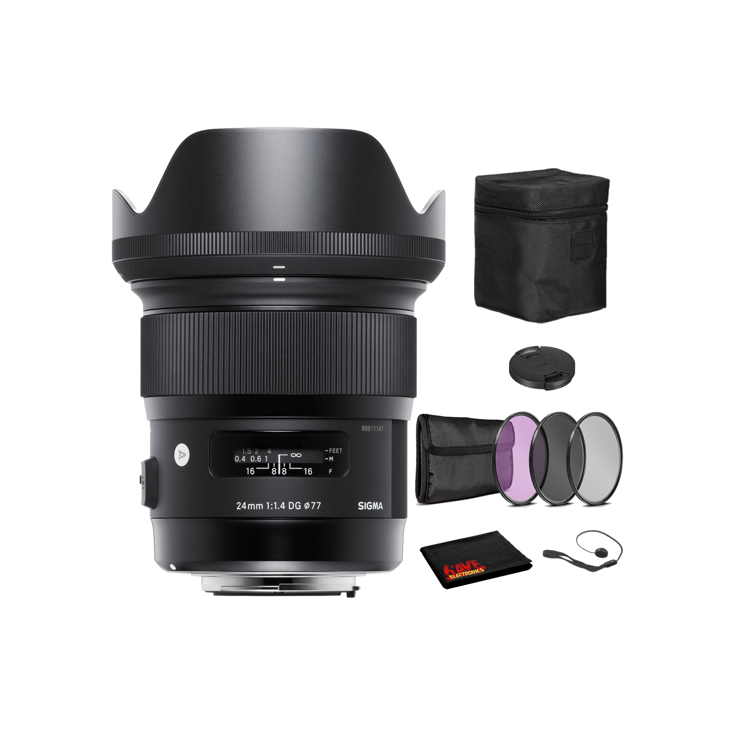 Sigma 24mm f/1.4 DG HSM Art Lens for Nikon F with Bundle: 3pc Filter Kit + More