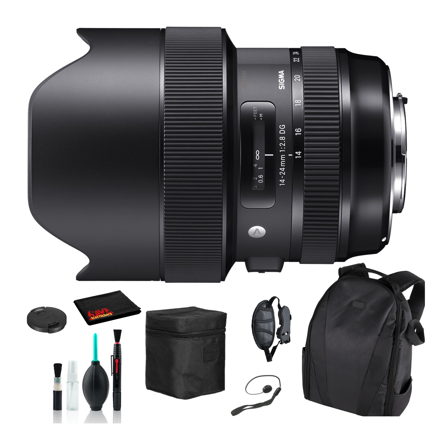 Objectif artistique DG HSM 14-24&nbsp;mm f/2,8 de Sigma pour Nikon F avec ensemble essentiel&nbsp;: Sac à dos et plus encore