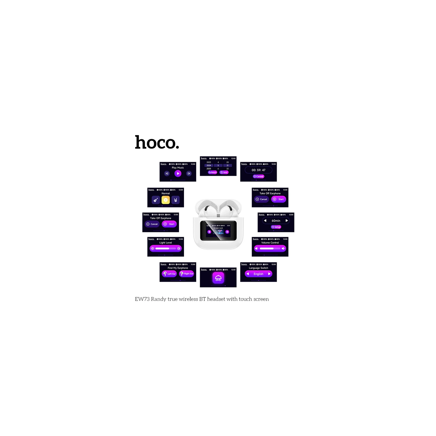 Hoco EW73 Wireless Buds with Touch Screen, White