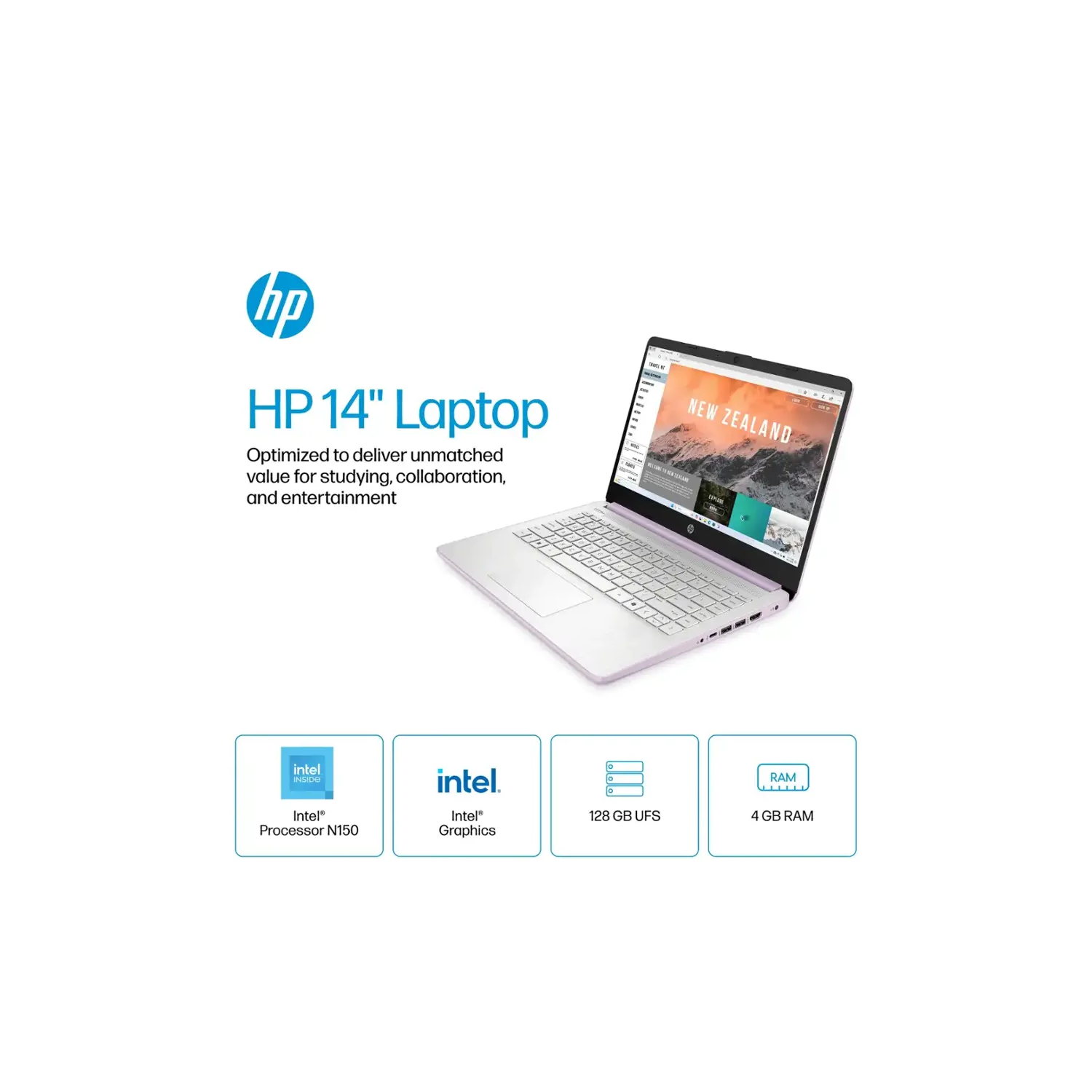 HP 14" Laptop, Intel Processor N150, 8GB Memory 128GB UFS, Microsoft Copilot, Windows 11 Home in S Mode, Wi-Fi 6, Lightweight, Honey Lavender