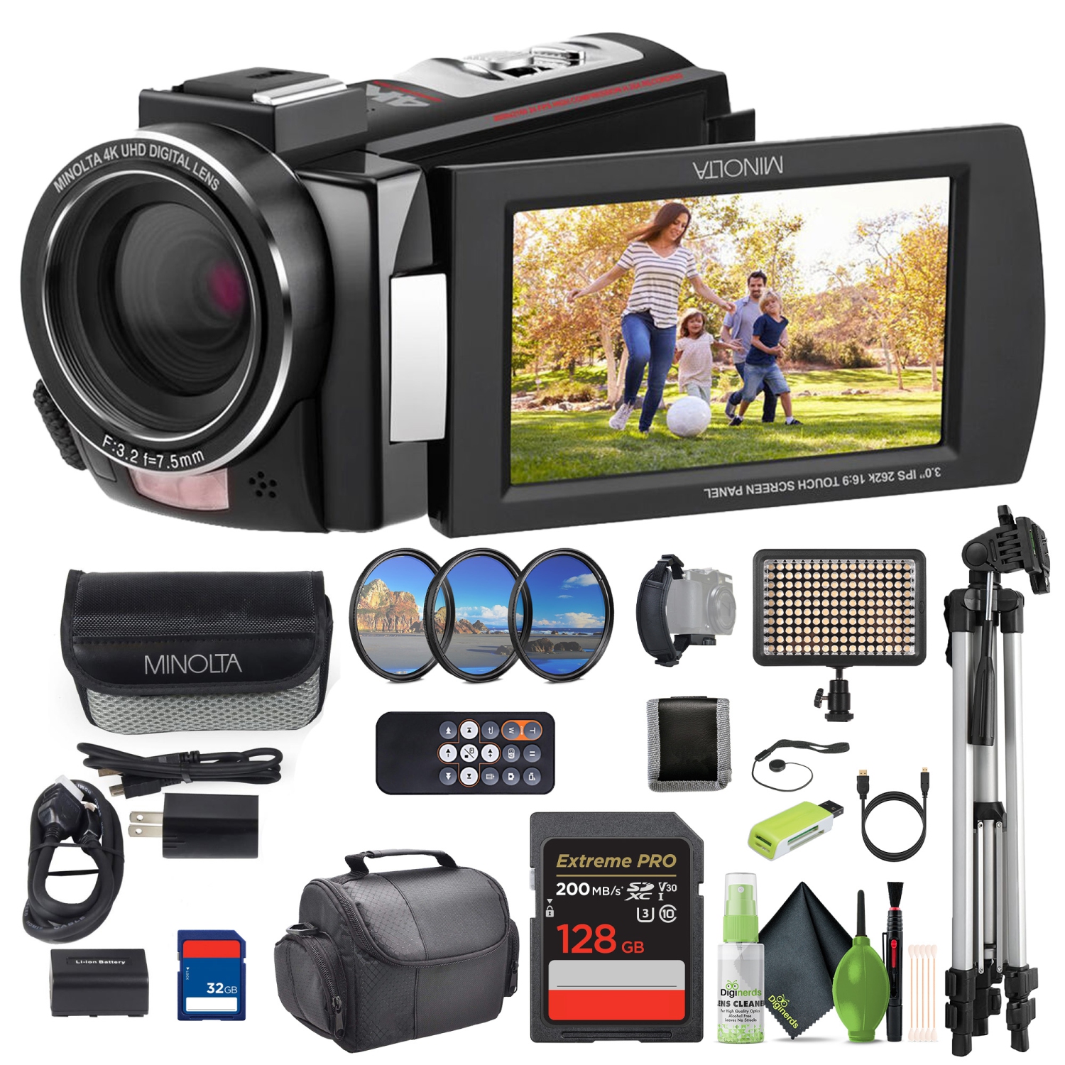 Minolta MN4K25NV 4K Ultra HD 30 MP Night Vision Camcorder Bundle kit