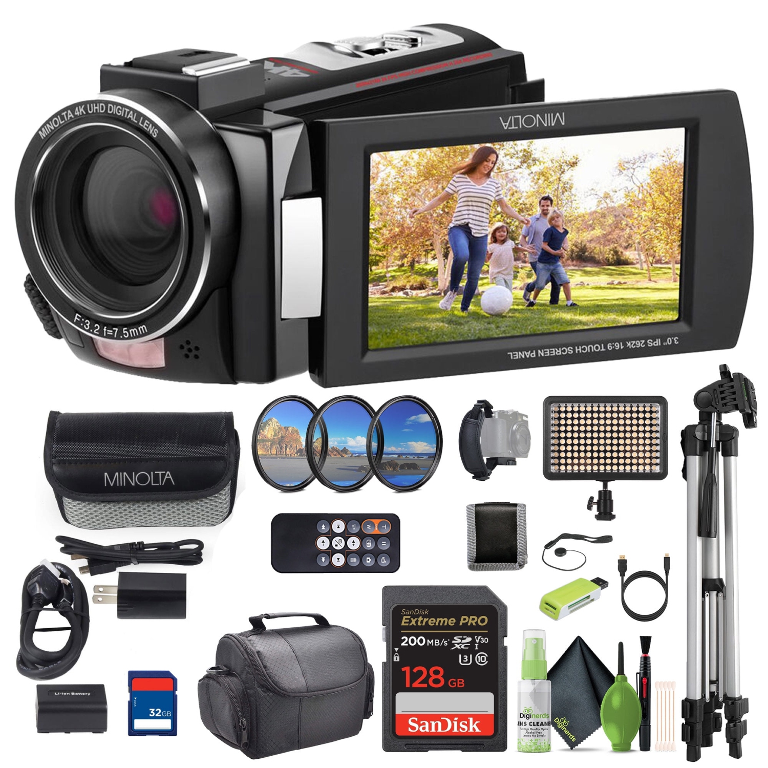 Minolta MN4K25NV 4K Ultra HD 30 MP Night Vision Camcorder Bundle kit