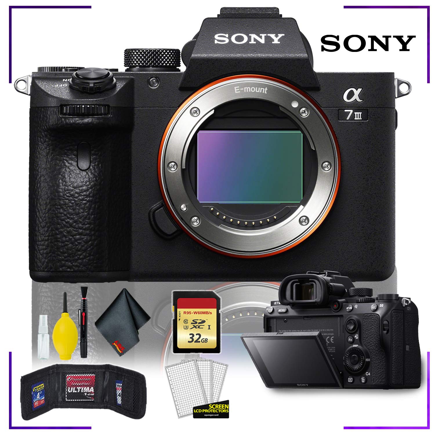 Open Box - Sony Alpha a7 III Mirrorless Digital Camera with Camera Cleaning Kit Bundle + 32gb Memory SD Card