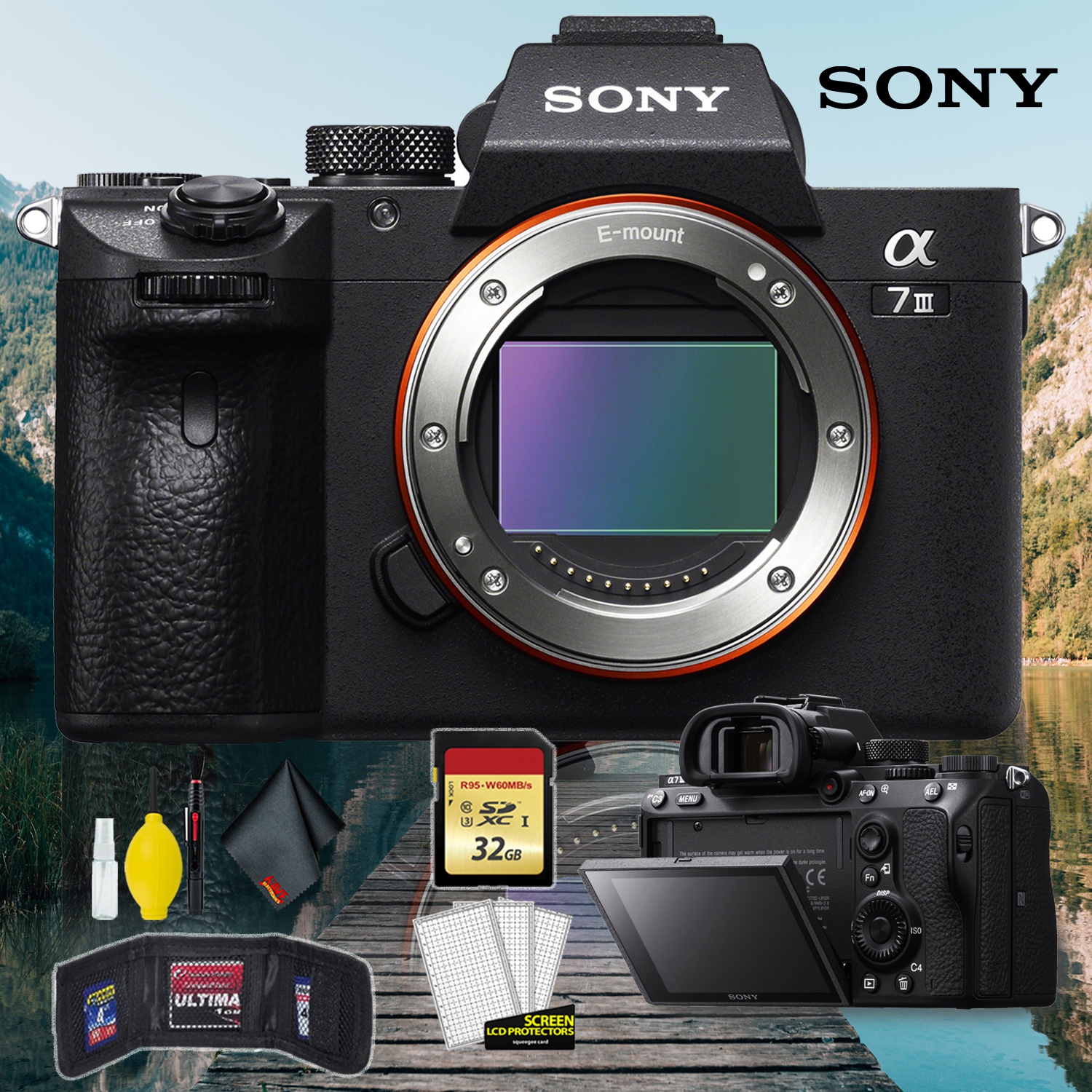 Open Box - Sony Alpha a7 III Mirrorless Digital Camera with Camera Cleaning Kit Bundle + 32gb Memory SD Card