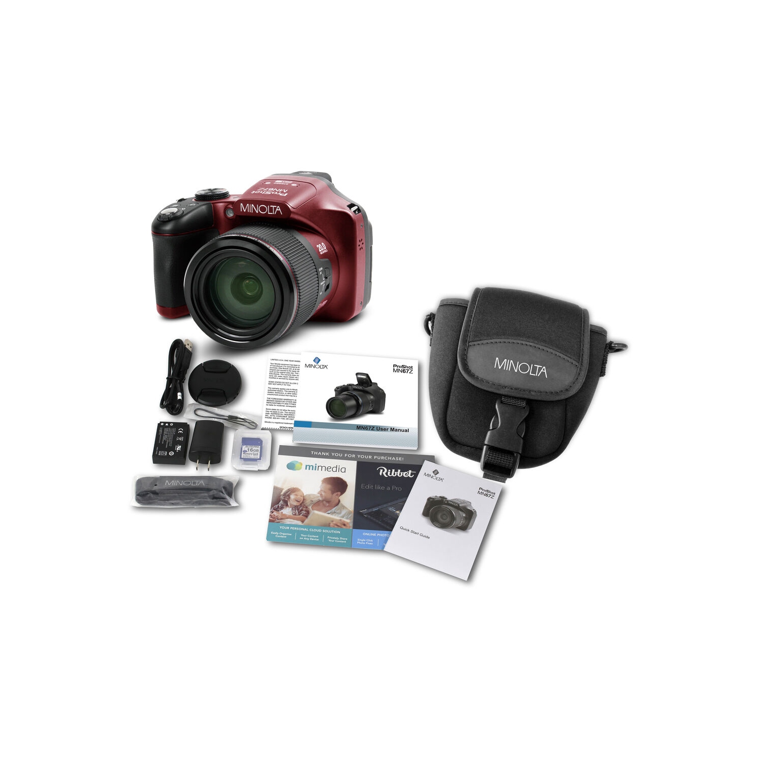 Minolta Pro Shot 20 MP HD Digital Camera with 67x Zoom, 1080p HD Video Bundle