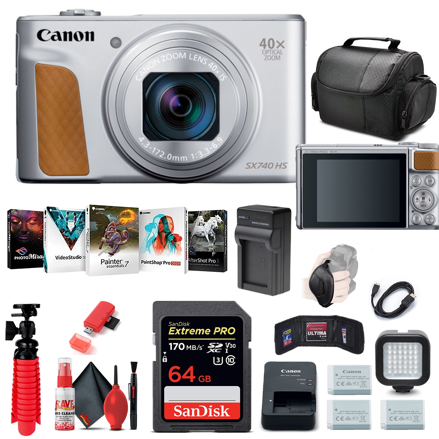 Canon PowerShot SX740 HS Digital Camera (2956C001) + 64GB Card + More