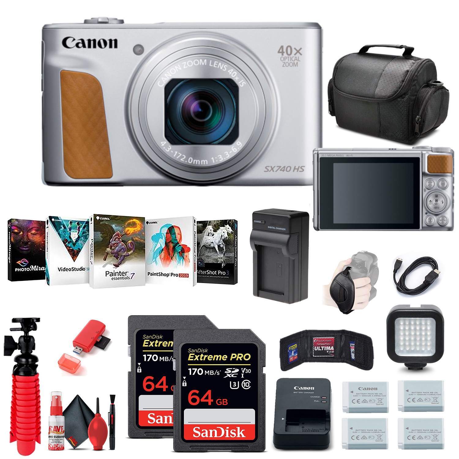 Canon PowerShot SX740 HS Digital Camera (2956C001) + 64GB Card + More