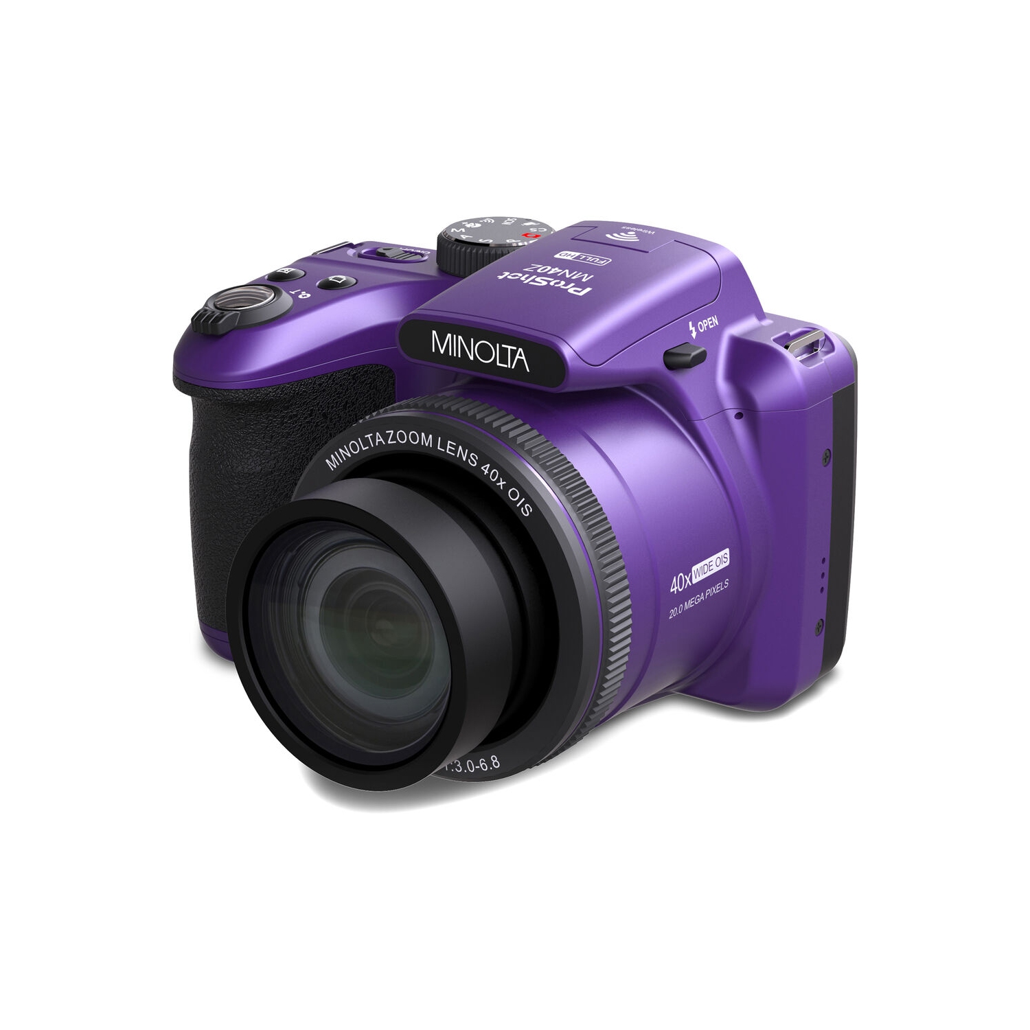 Minolta 20 Mega Pixels 40x Optical Zoom Digital Camera, 1080p FHD Video Bundle, Purple