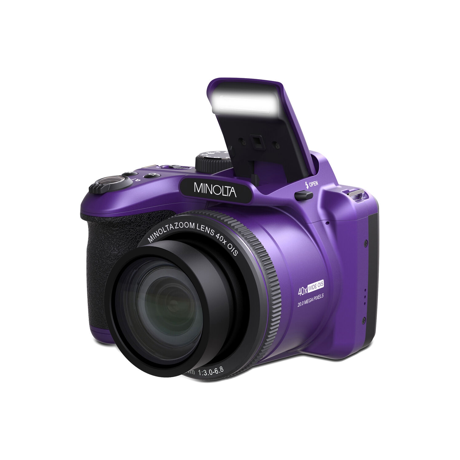 Minolta 20 Mega Pixels 40x Optical Zoom Digital Camera, 1080p FHD Video Bundle, Purple