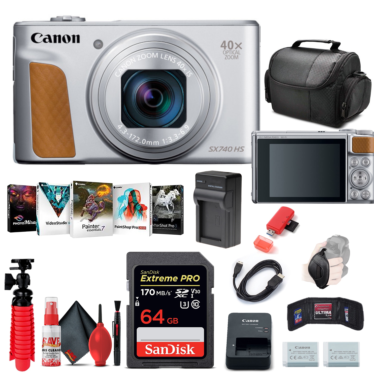 Canon PowerShot SX740 HS Digital Camera (2956C001) + 64GB Card + More