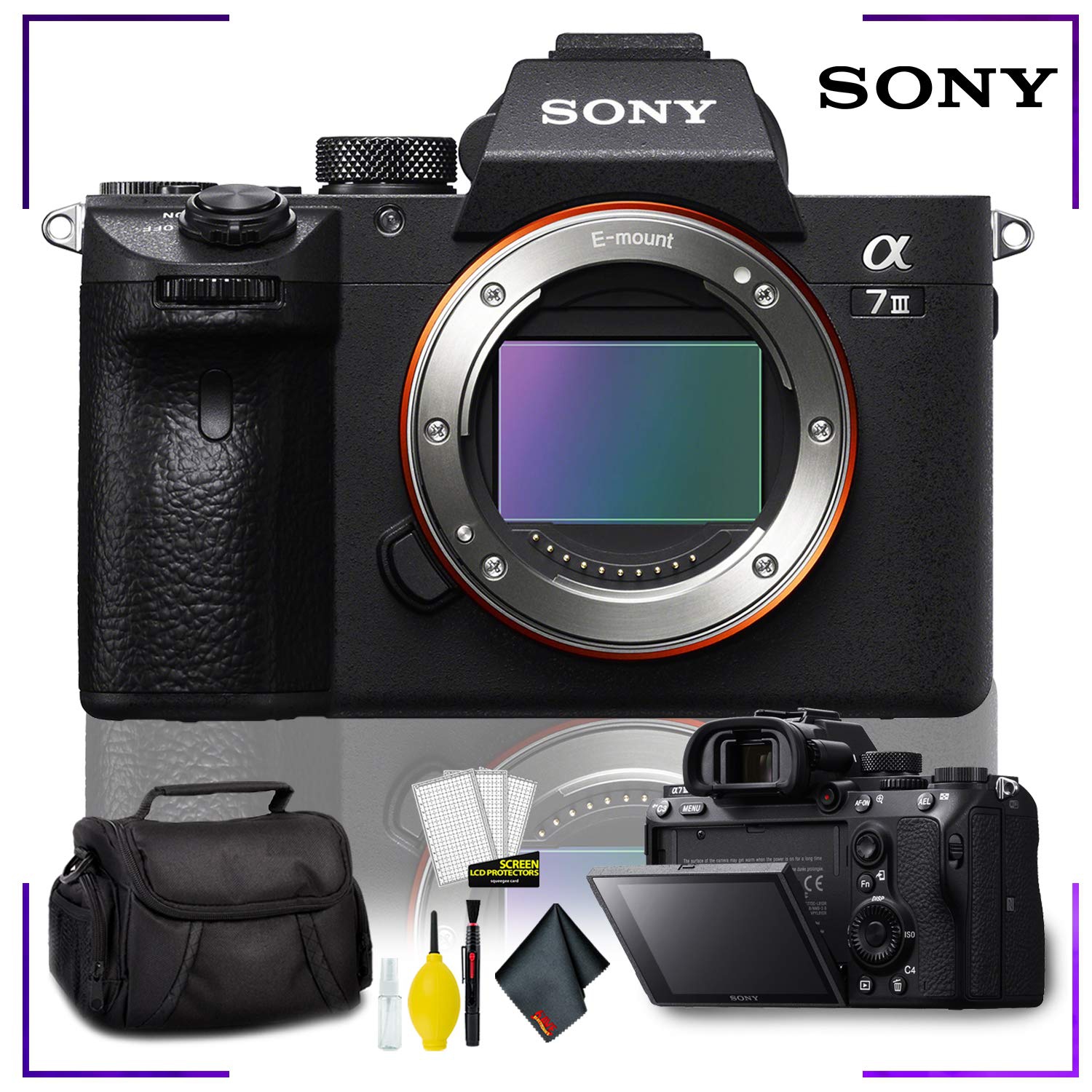 Open Box - Sony Alpha a7 III Mirrorless Digital Camera (Body Only) with Camera Cleaning Kit Bundle + Camera Case