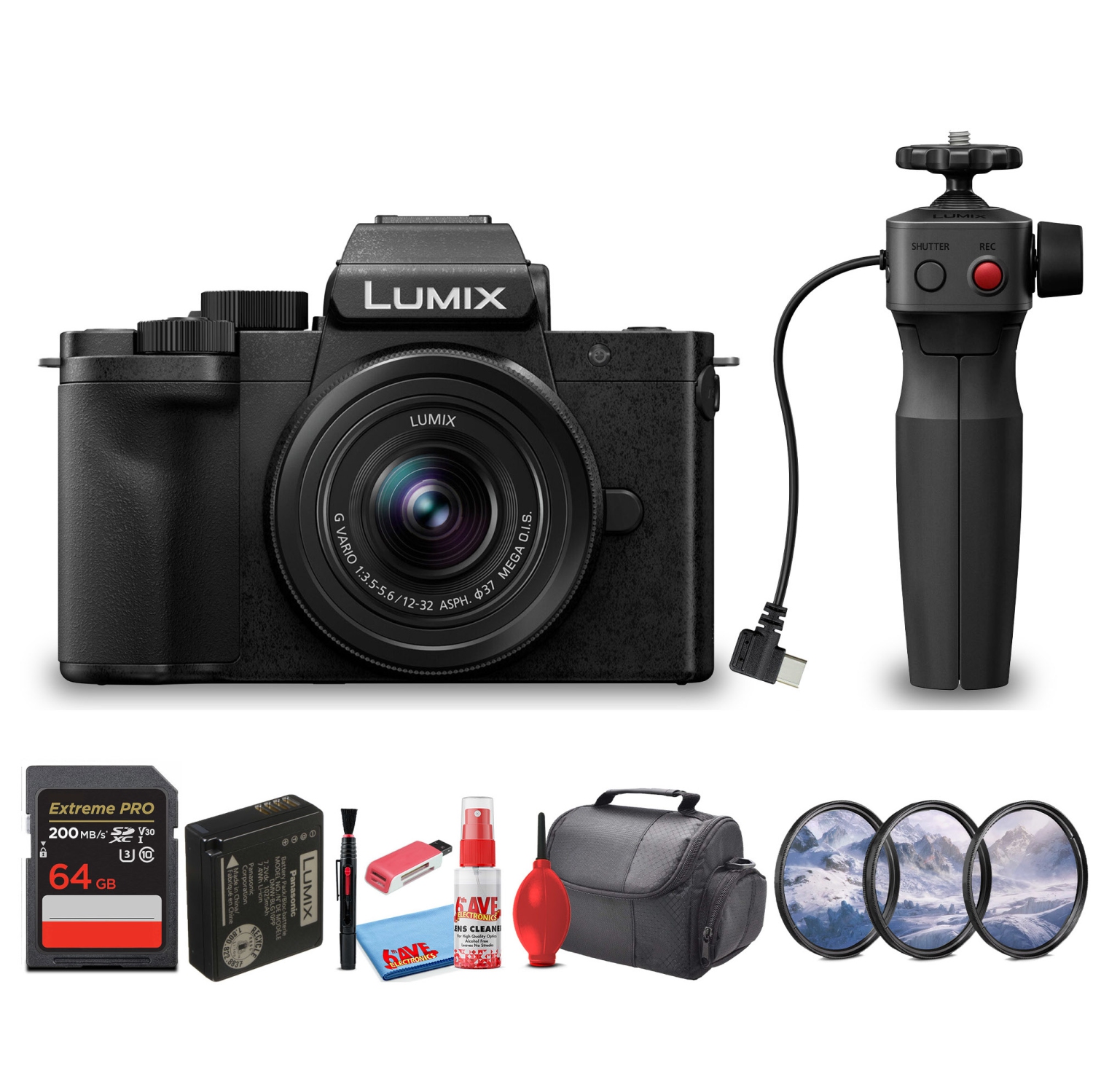 Panasonic Lumix G100D Mirrorless Camera | 12-32mm Lens w Tripod Grip Bundle