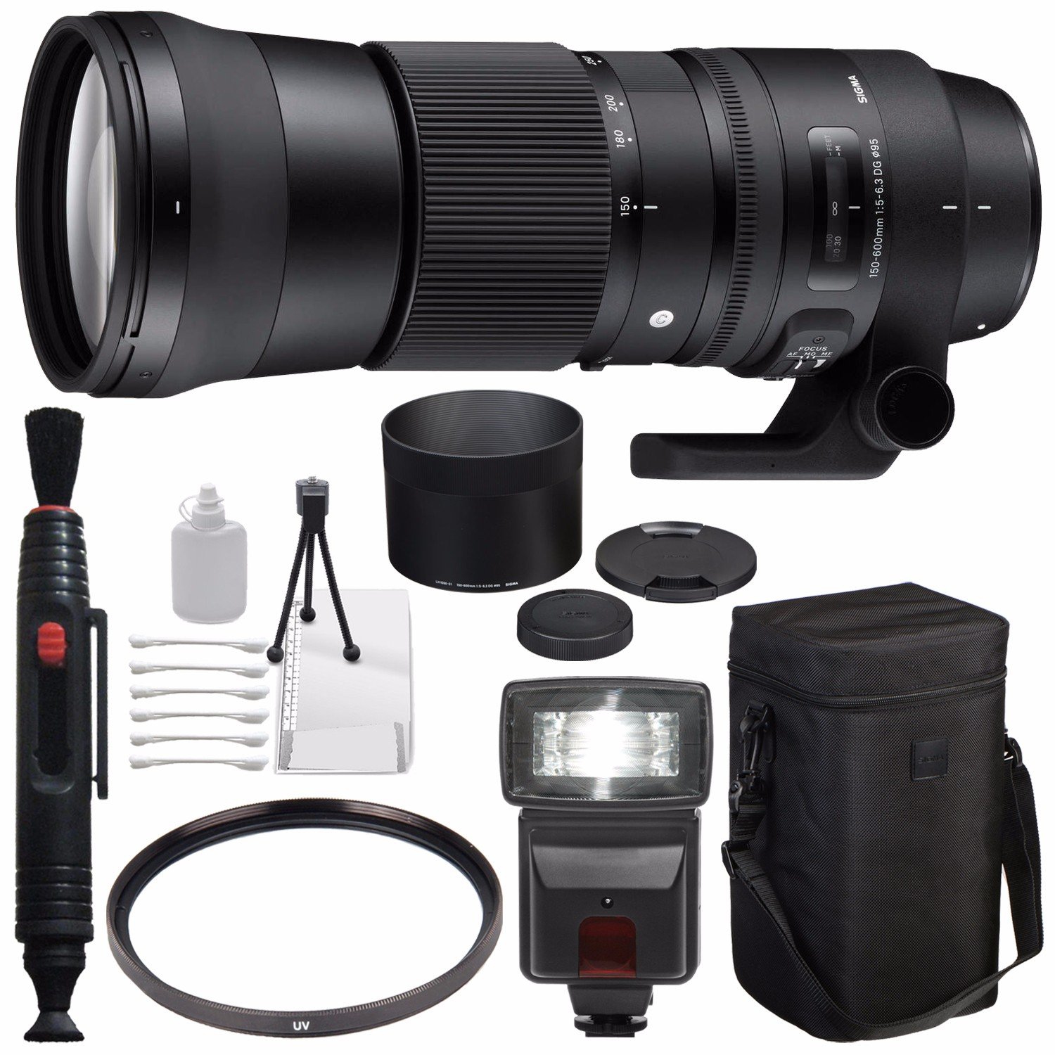 Sigma 150-600mm f/5-6.3 DG OS HSM Contemporary Lens for Nikon F + 95mm UV Filter + Deluxe Cleaning Kit + Lens Cleaning P