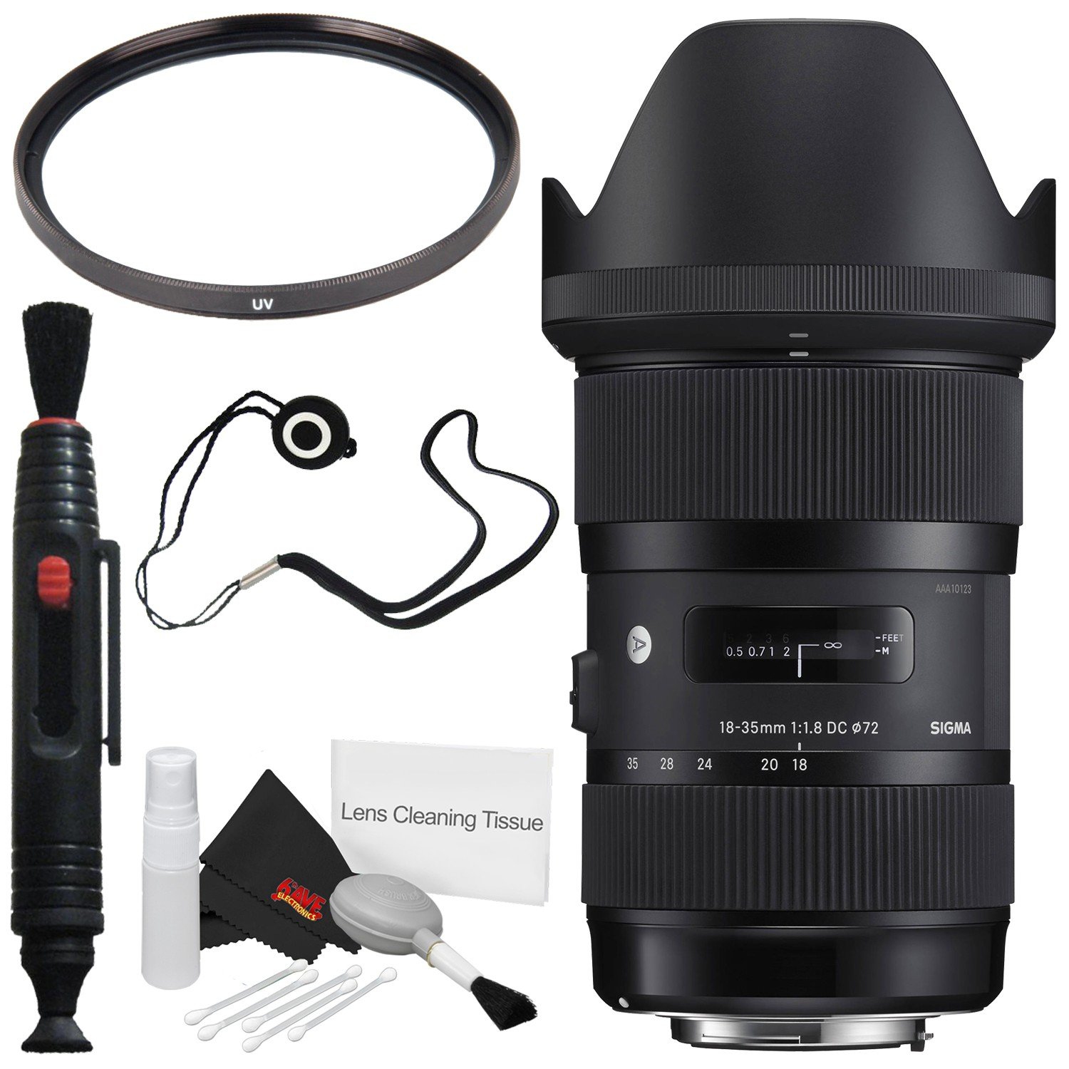 Sigma 18-35mm f/1.8 DC HSM Art Lens for Nikon # 210-306 + 72mm UV Filter + Lens Pen Cleaner + Deluxe Cleaning Kit + Lens Cap Keeper Bundle
