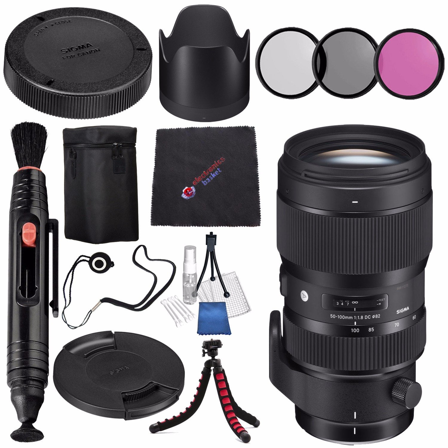 Sigma 50-100mm f/1.8 DC HSM Art Lens for Nikon F #693955 + 82mm 3 Piece Filter Kit + Lens Pen Cleaner + Microfiber Cleaning Cloth + Flexible Tripod