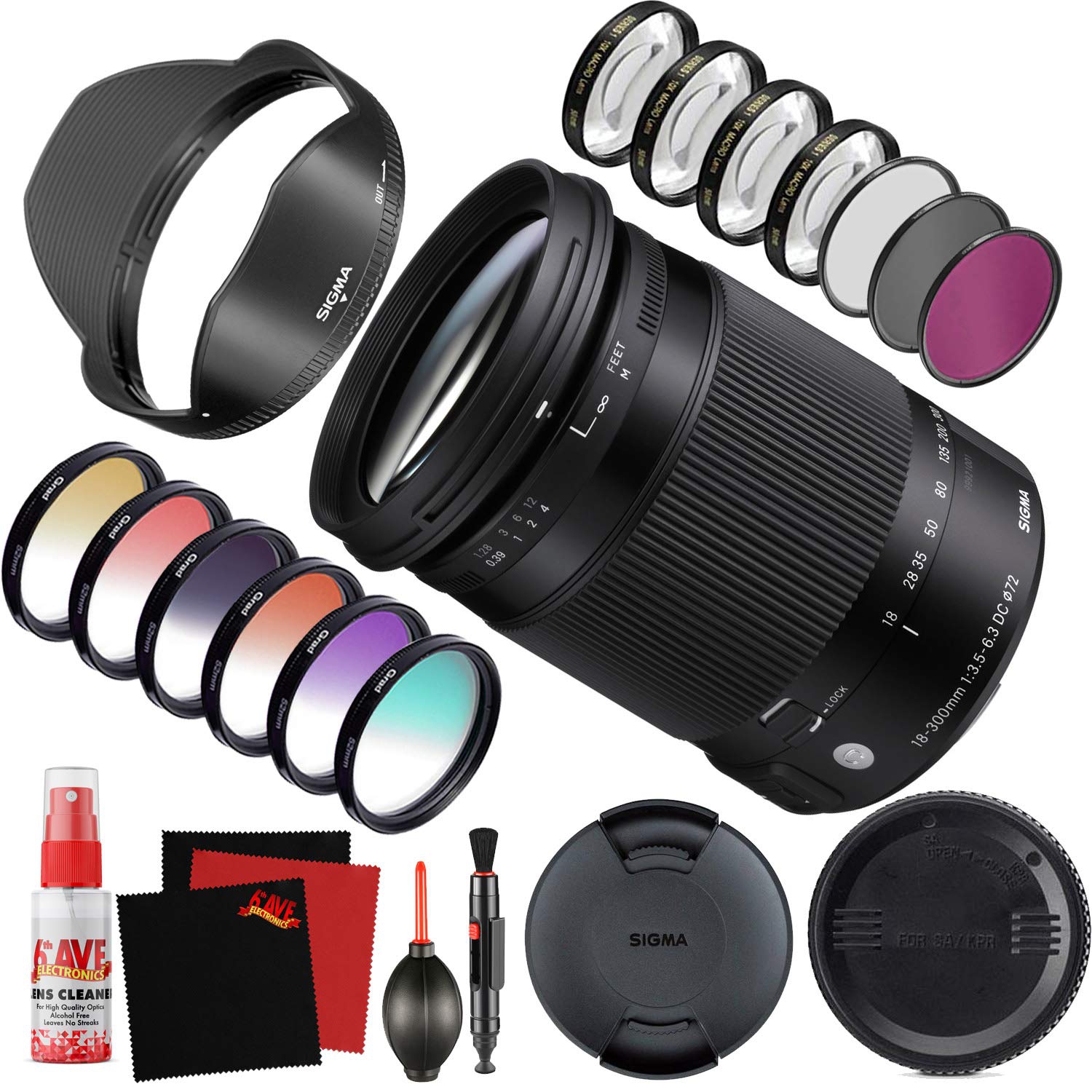 Sigma 18-300mm f/3.5-6.3 DC Macro OS HSM Contemporary Lens for Nikon F with FLD Filter, CPL Filter, UV Filter -