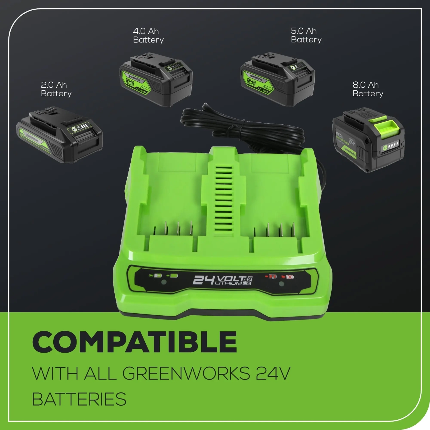 Greenworks 24V 4.0Ah USB Battery Starter Kit + Dual Port Rapid Charger (Genuine Greenworks Parts)