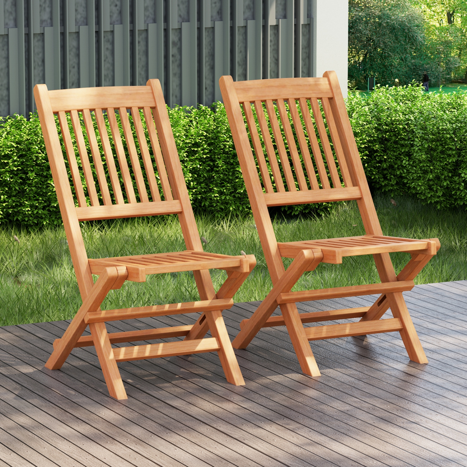 Costway Patio Folding Chair Indonesia Teak Wood Slatted Seat Natural Portable Outdoor